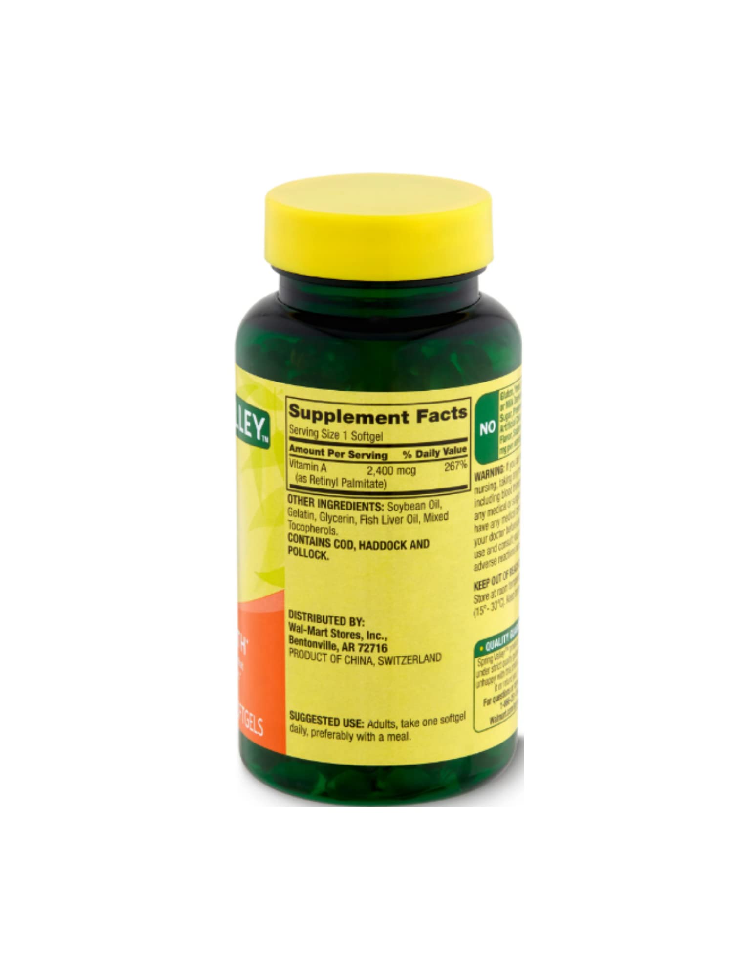 STS Home Spring Valley Vitamin A capsules closeup emphasizing compact daily capsule format.