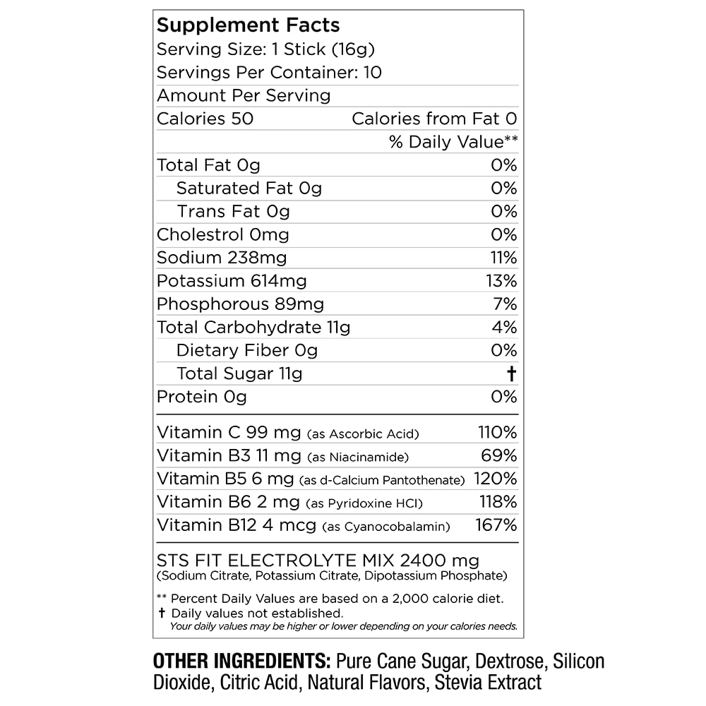 Acai berry flavor from STS Hydro Stix with natural flavors and cane sugar.