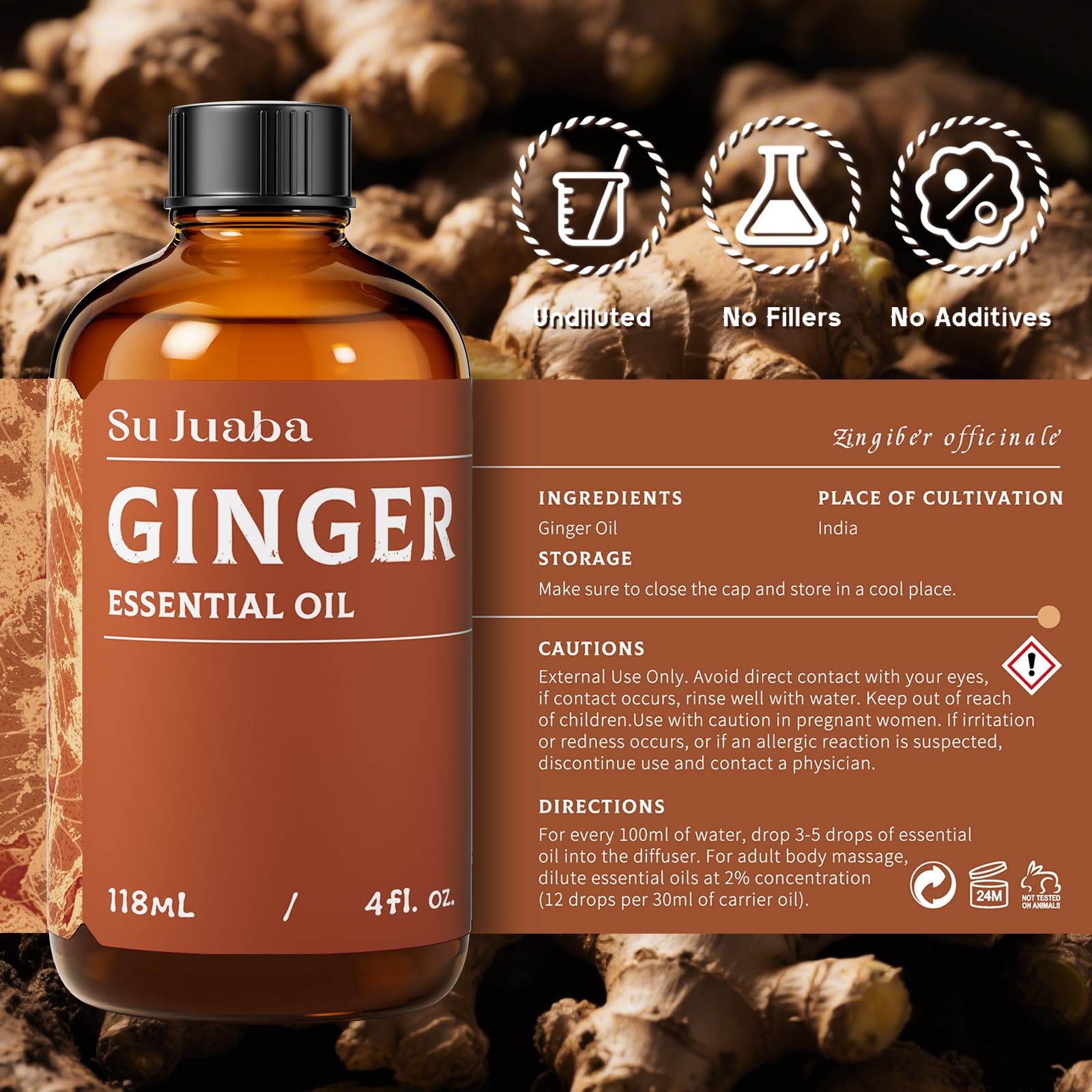 SU JUABA Ginger Oil with coconut oil carrier for dilution.