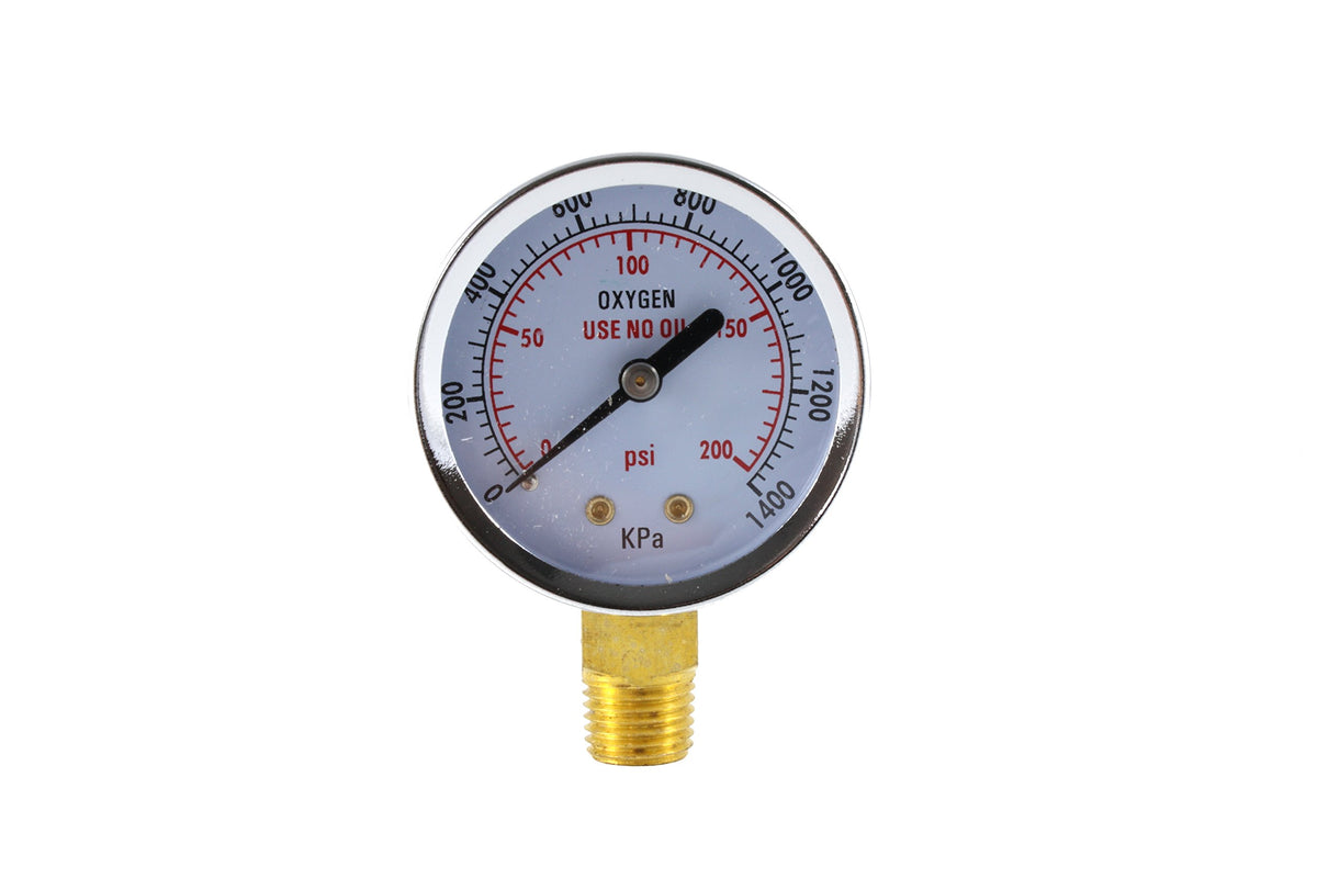 SÜA low-pressure gauge with a bright 2-inch dial for quick regulator readings.