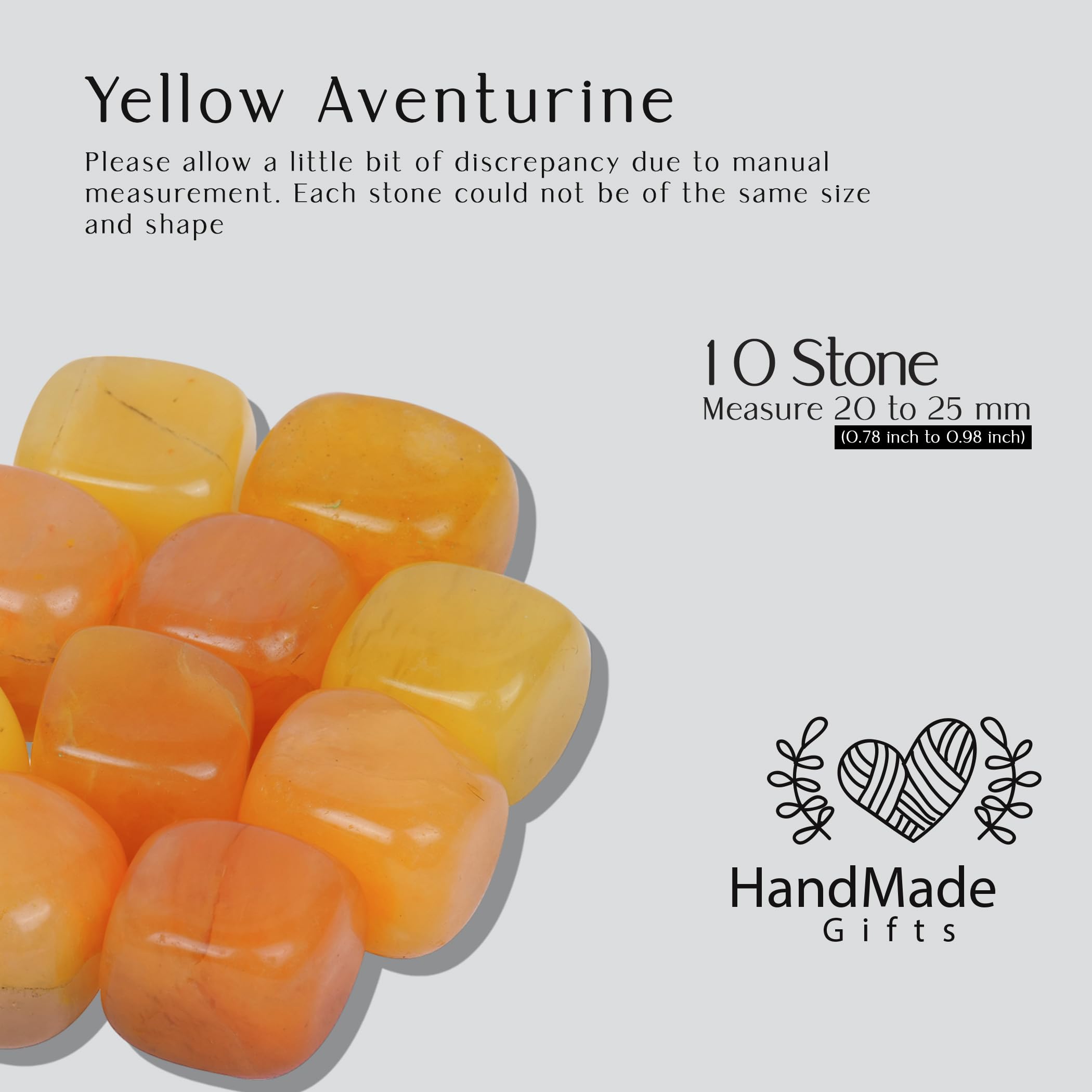 SUBSH Yellow Aventurine tumble stones closeup highlight polished surfaces for display.