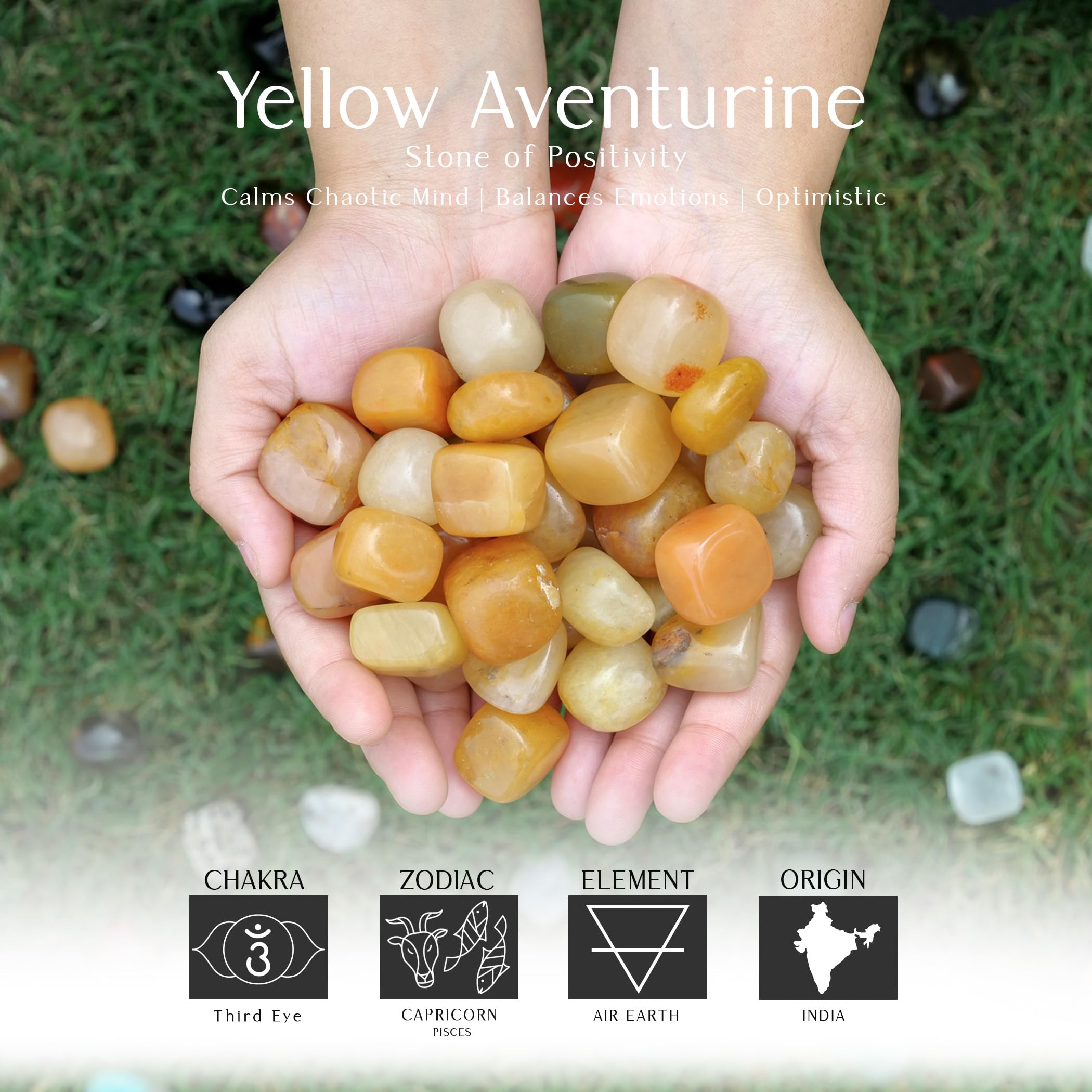 SUBSH Yellow Aventurine tumble stones pack showcases natural color variety for collections.