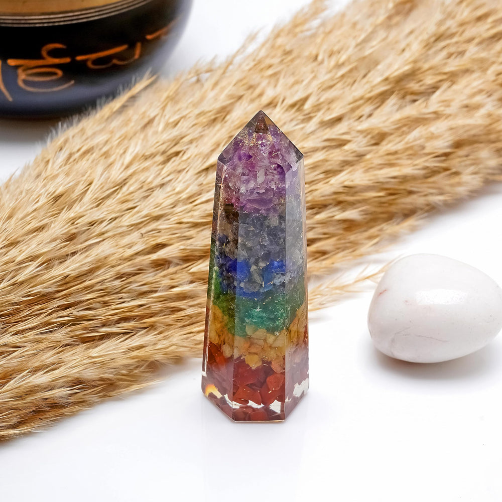 Sugandha Wellness Labradorite Orgonite Tower used during meditation