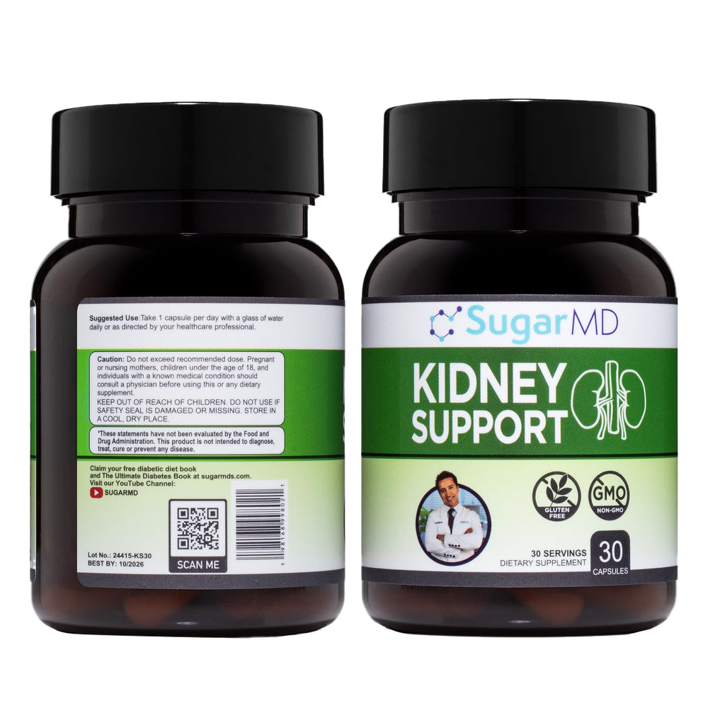 SugarMD Kidney Support Formula bottle shown for daily wellness and easy dosing