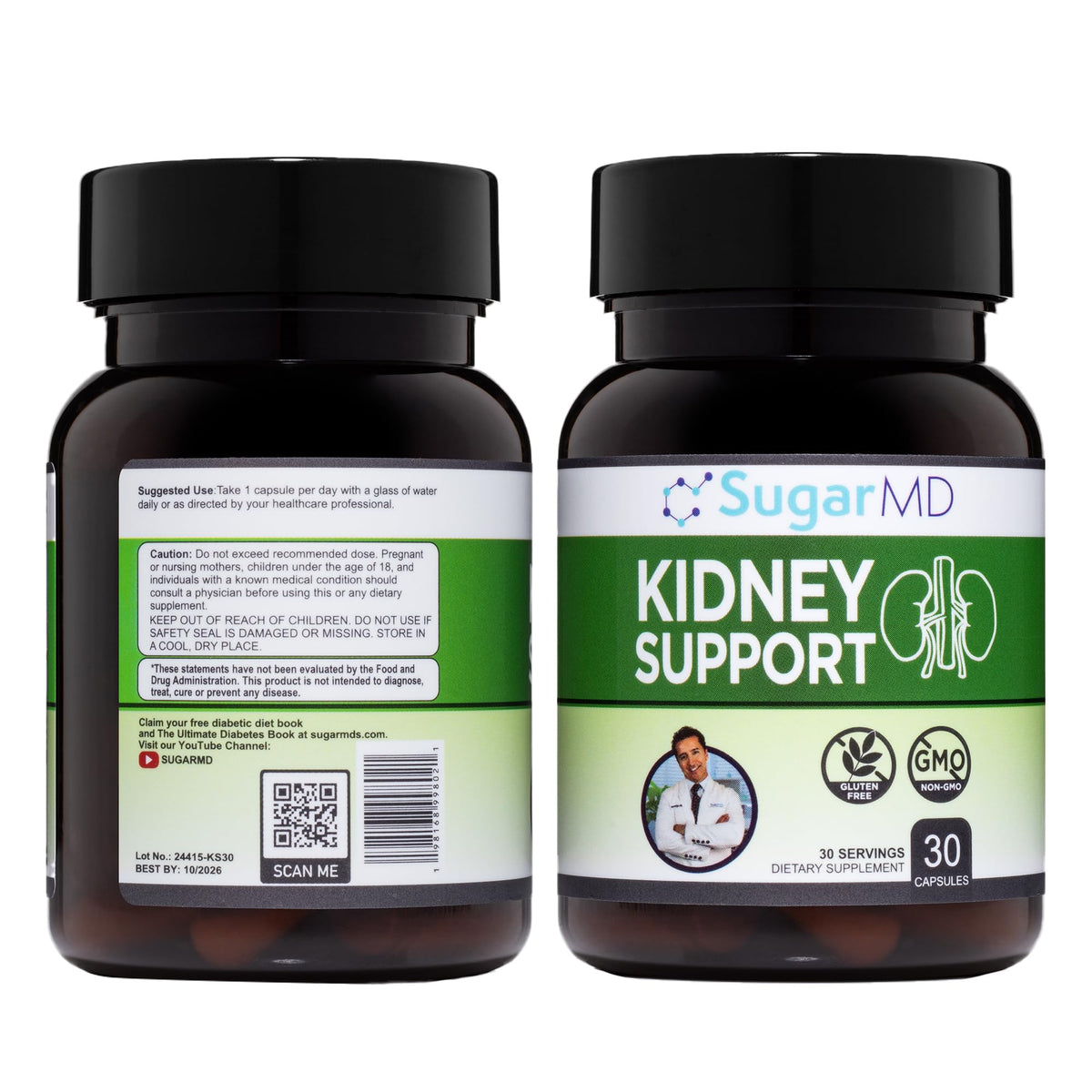 SugarMD Kidney Support Formula bottle shown for daily wellness and easy dosing