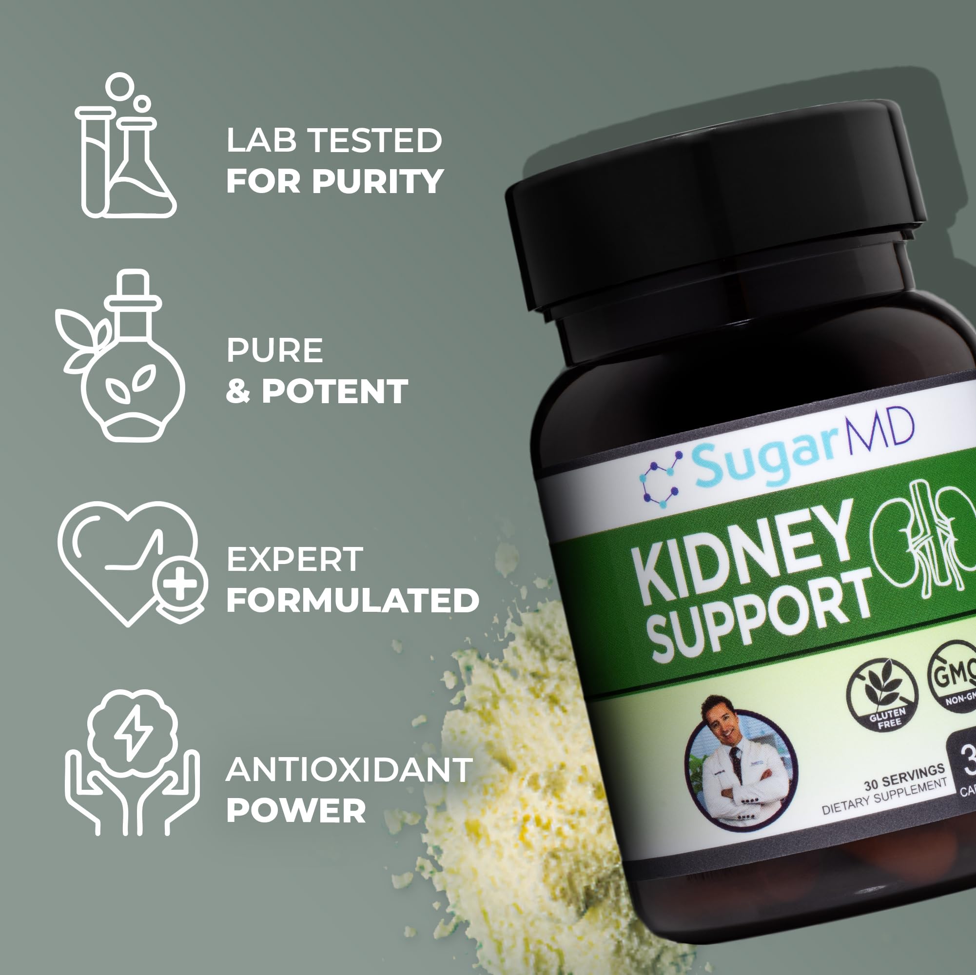 SugarMD Kidney Support bottle with glass of water for easy regimen