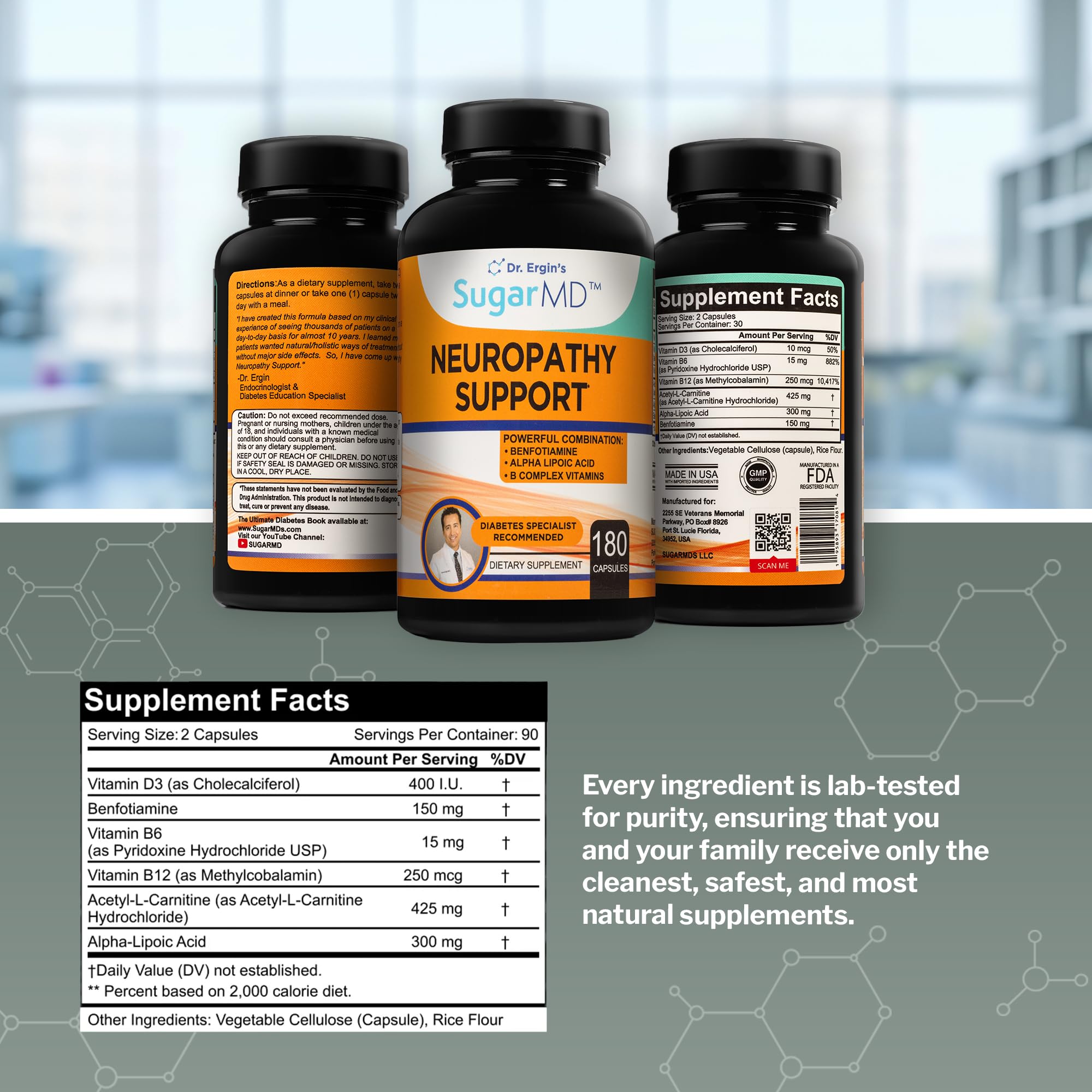 SugarMD Neuropathy dosing pack shows 90-day supply for simple daily routine.