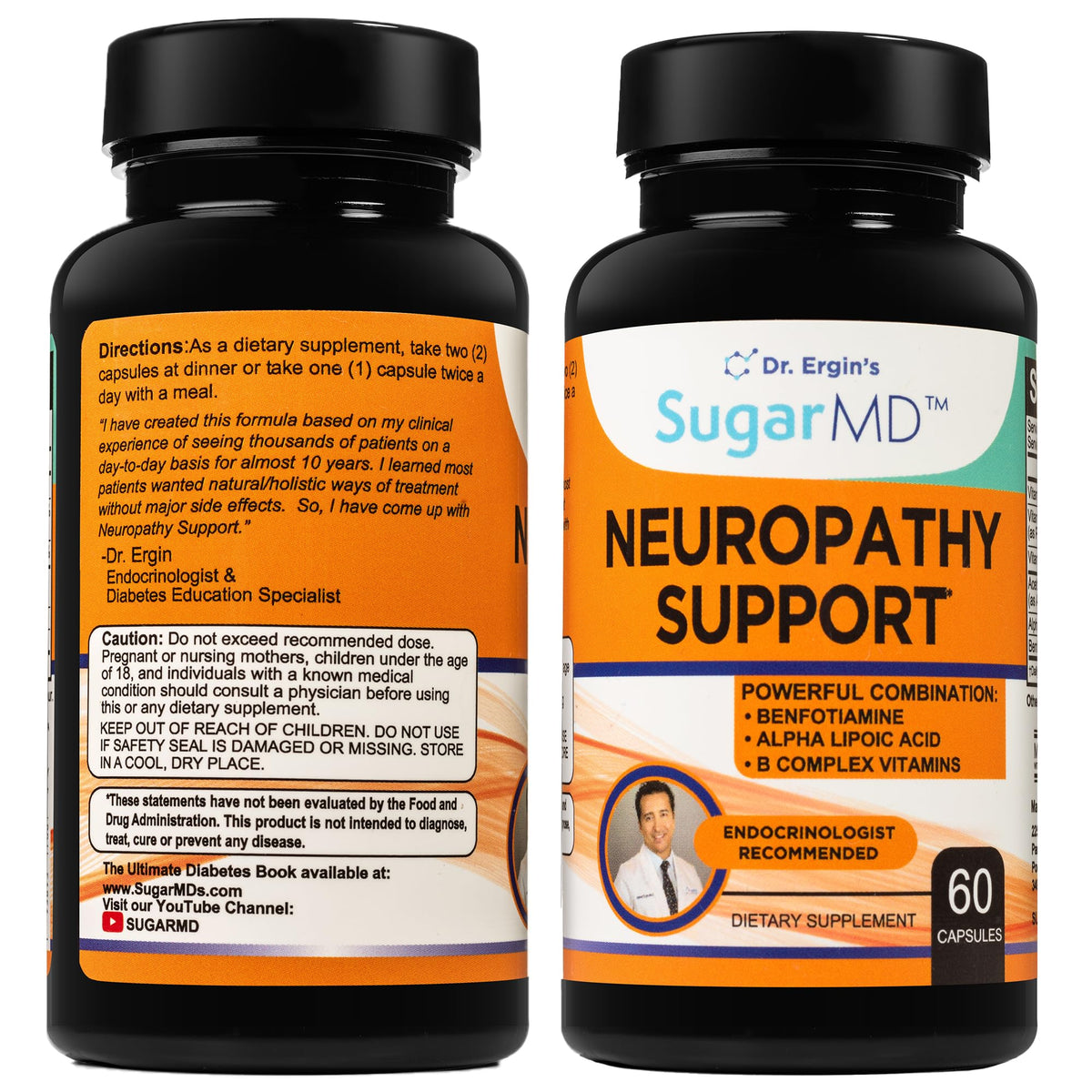 SugarMD Neuropathy bottle front view for a 30-day nerve support supply.