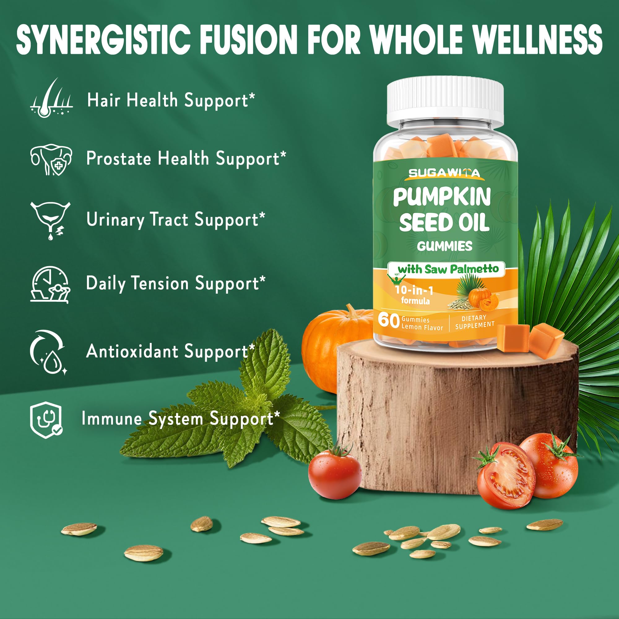 SUGAWITA nettle root ingredient panel featured in gummy bottle.