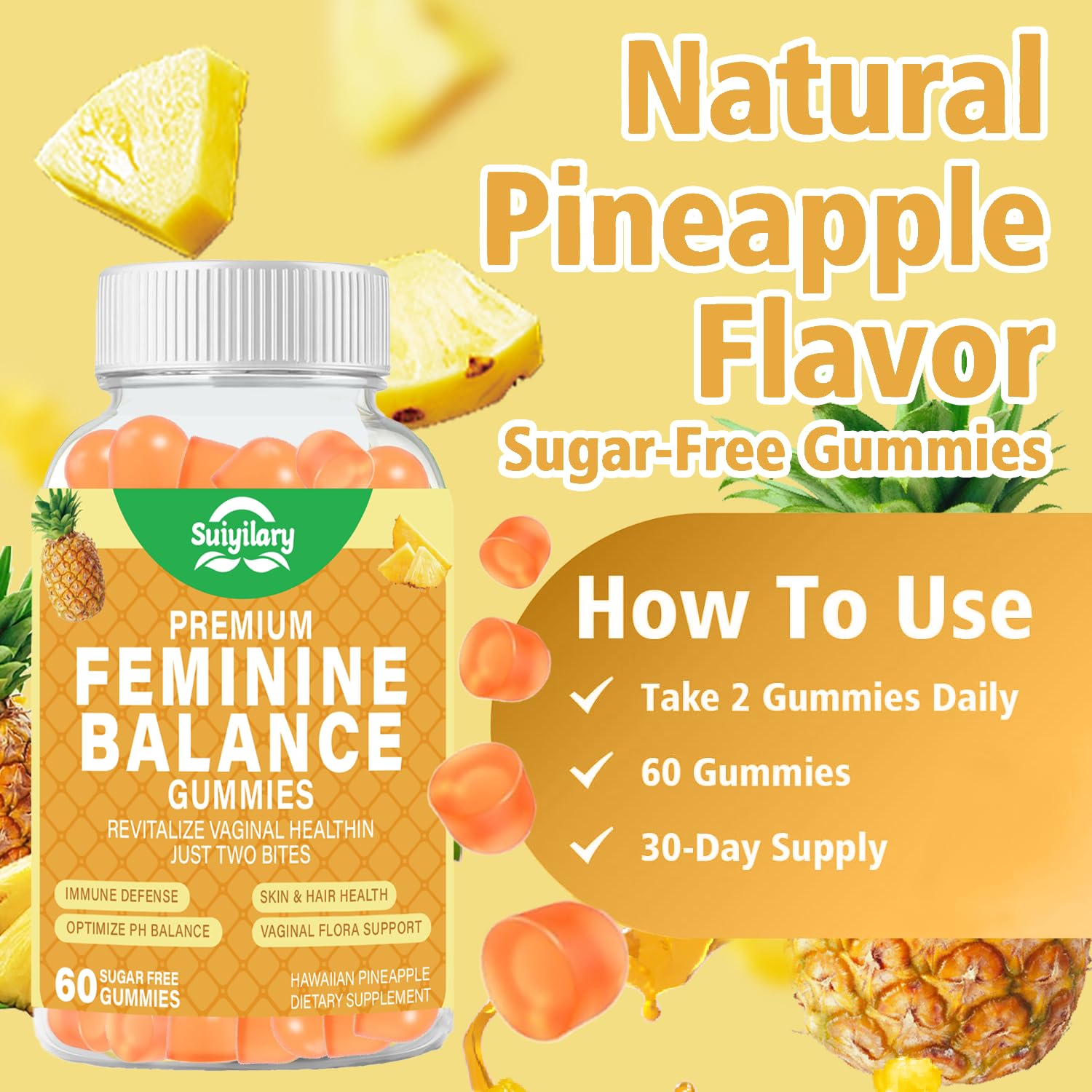 Suiyilary pineapple flavor branding with cranberry elements conveys tropical self care