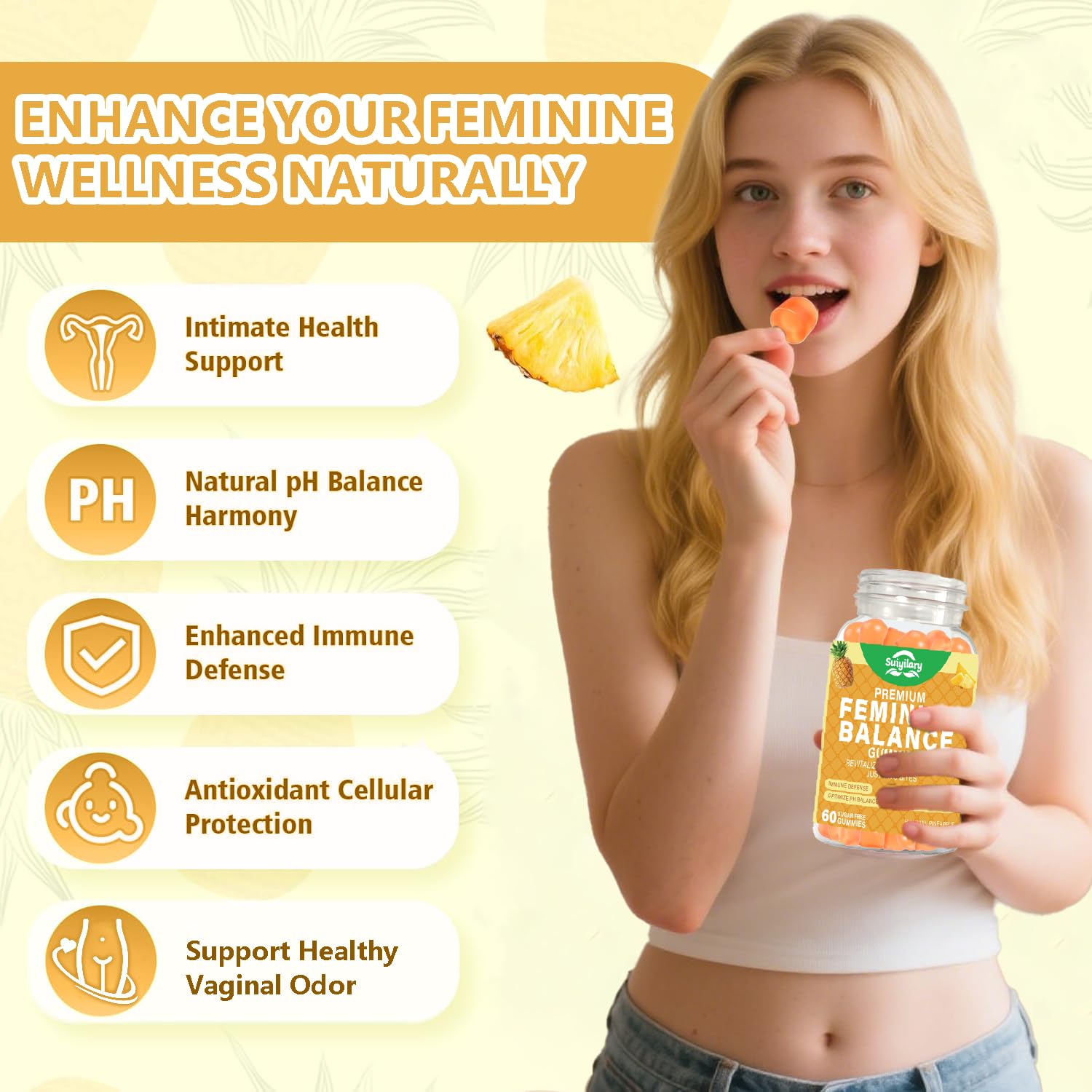 Suiyilary packaging close-up shows vegan sugar-free formula