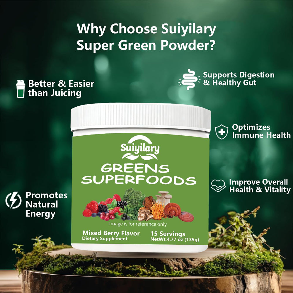 Suiyilary mango-flavored greens powder mixed in a smoothie for tasty daily fuel.