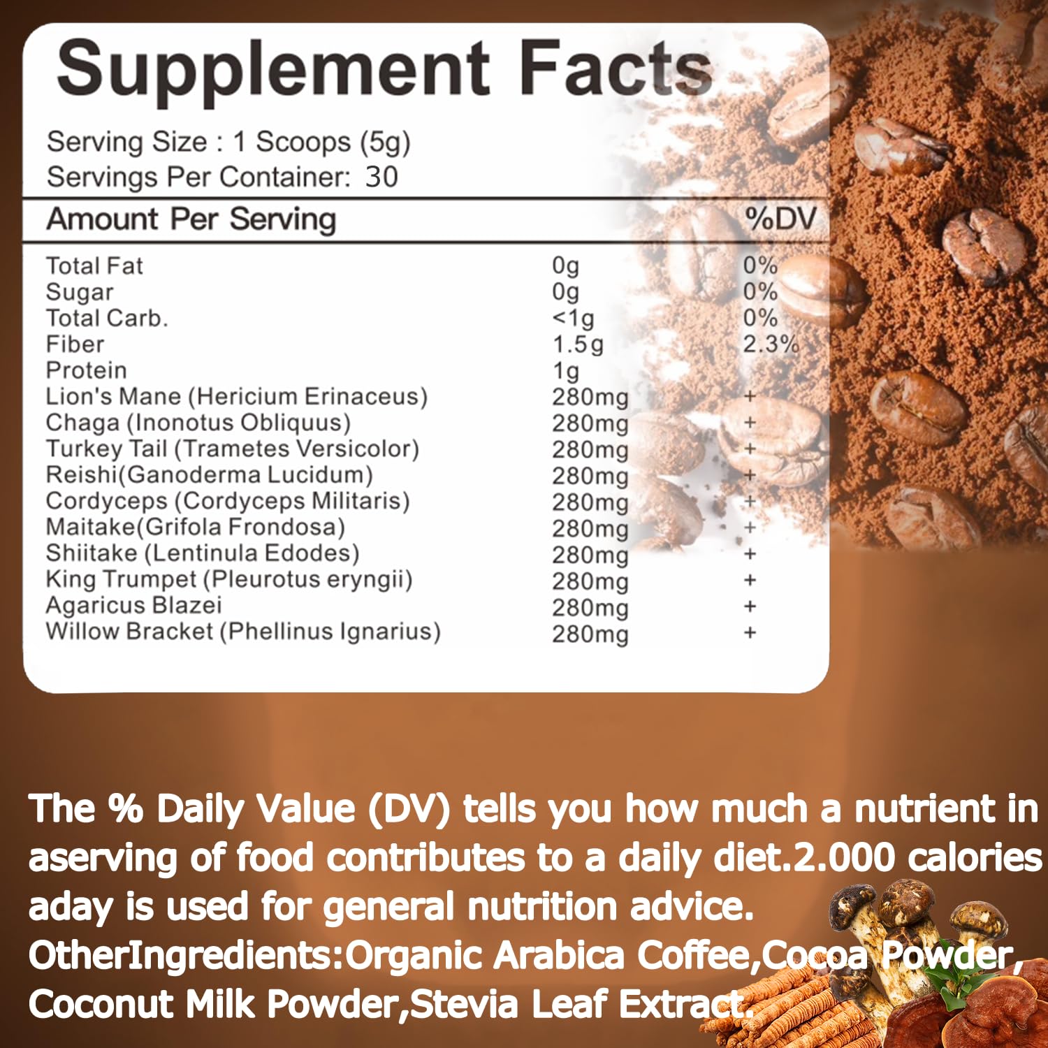 Suiyilary ingredients closeup features Lion's Mane and Cordyceps for cognitive support