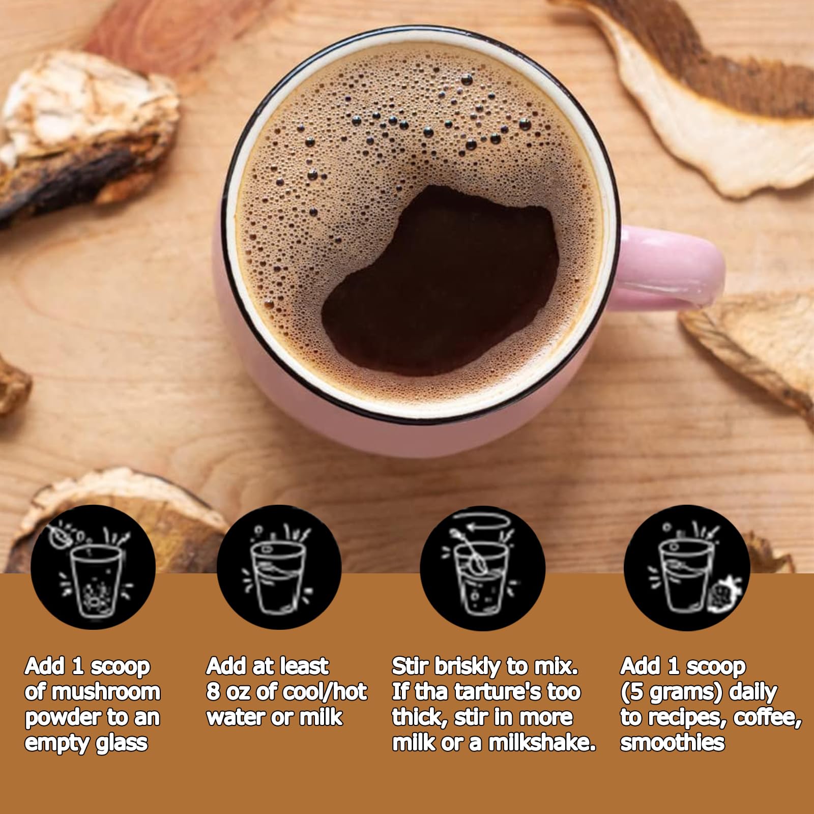 Suiyilary morning routine image emphasizes focus and energy with mushroom coffee