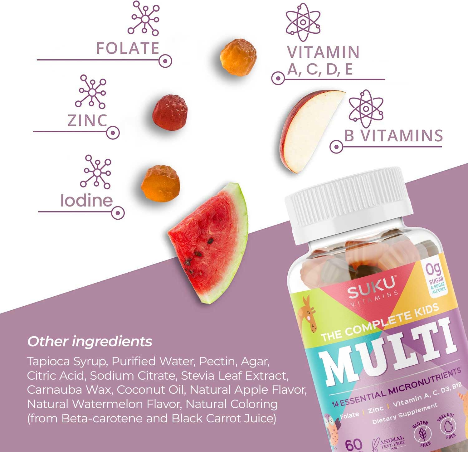 SUKU packaging graphics highlight non-GMO and gluten-free details.
