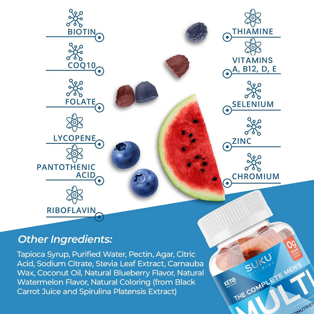 Ingredients label with 21 vitamins and minerals.