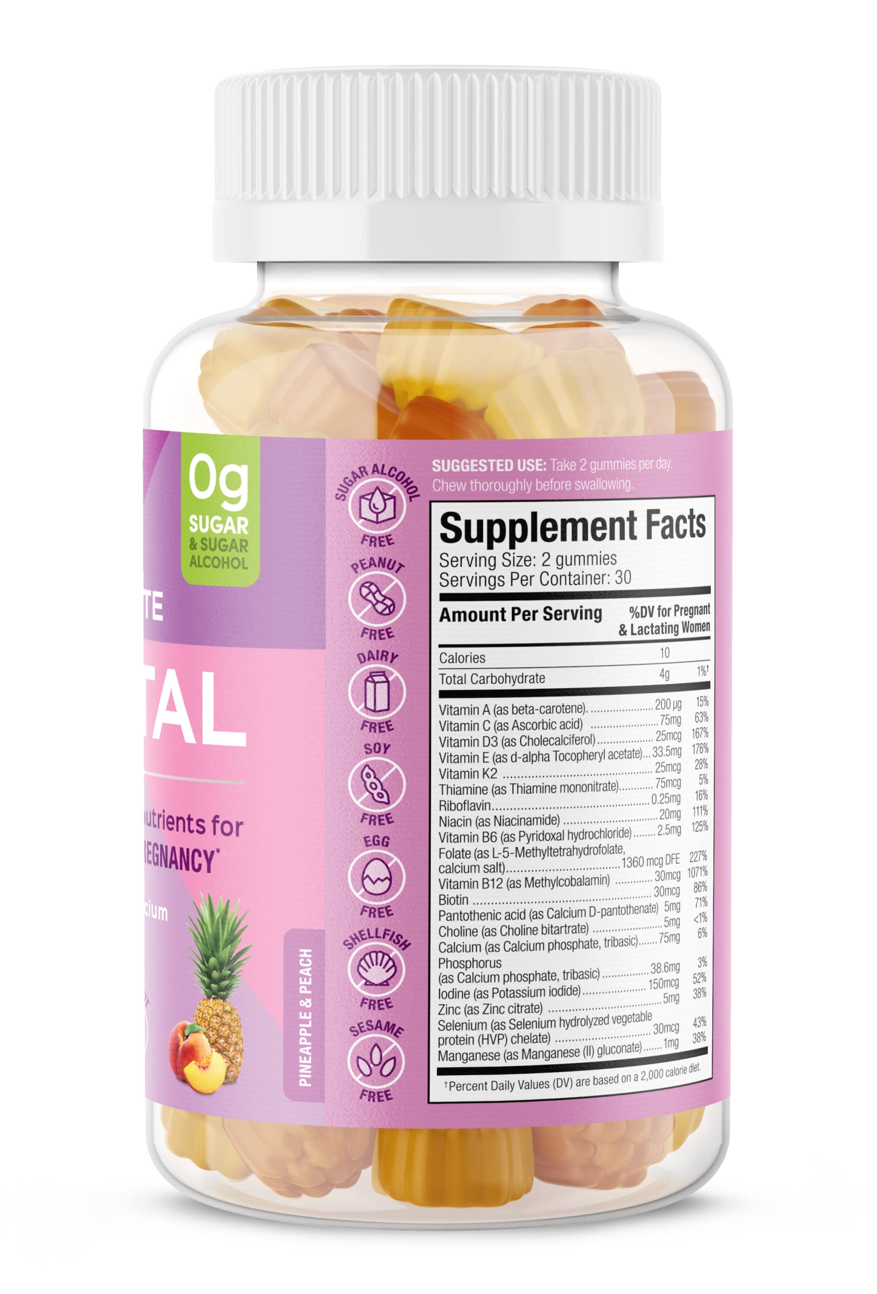 SUKU Prenatal Gummies label highlighting folate and D3 for fetal support
