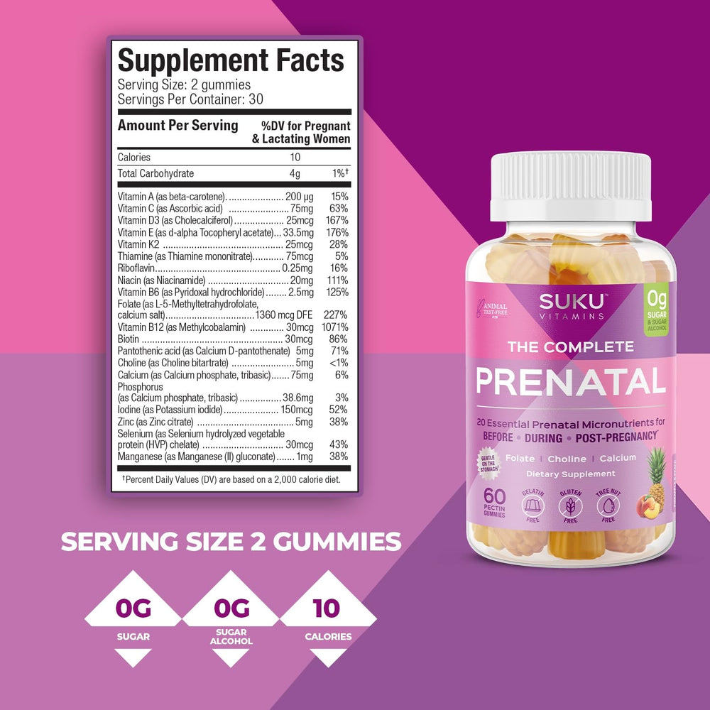 SUKU Prenatal Gummies pineapple-peach slices illustrating flavor appeal for daily use