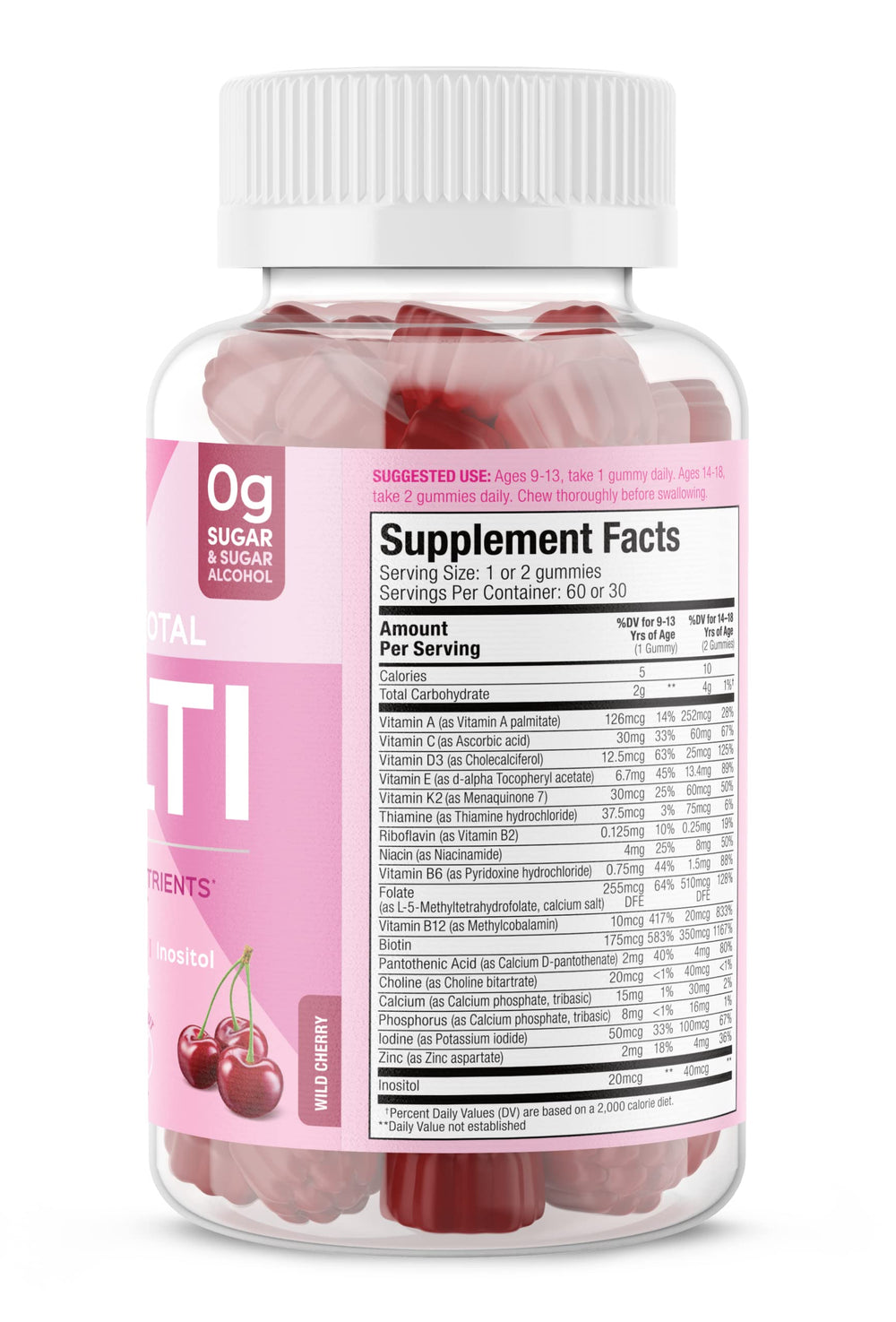 SUKU Teen Girl Multivitamin Gummies cherry flavor close-up; tasty daily nutrition support for teens.