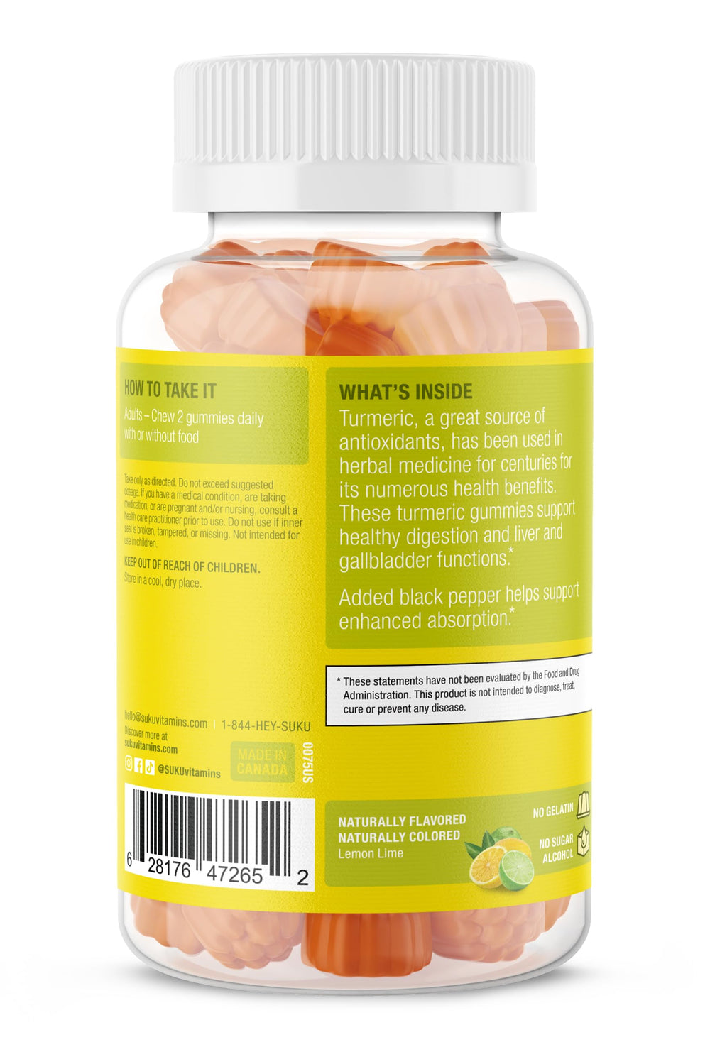 Ingredient panel highlights turmeric with black pepper for absorption