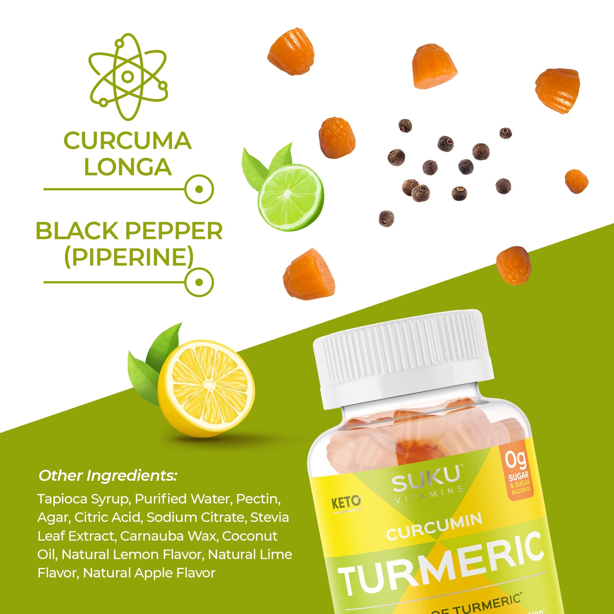 Vegan and cruelty-free SUKU turmeric gummies label