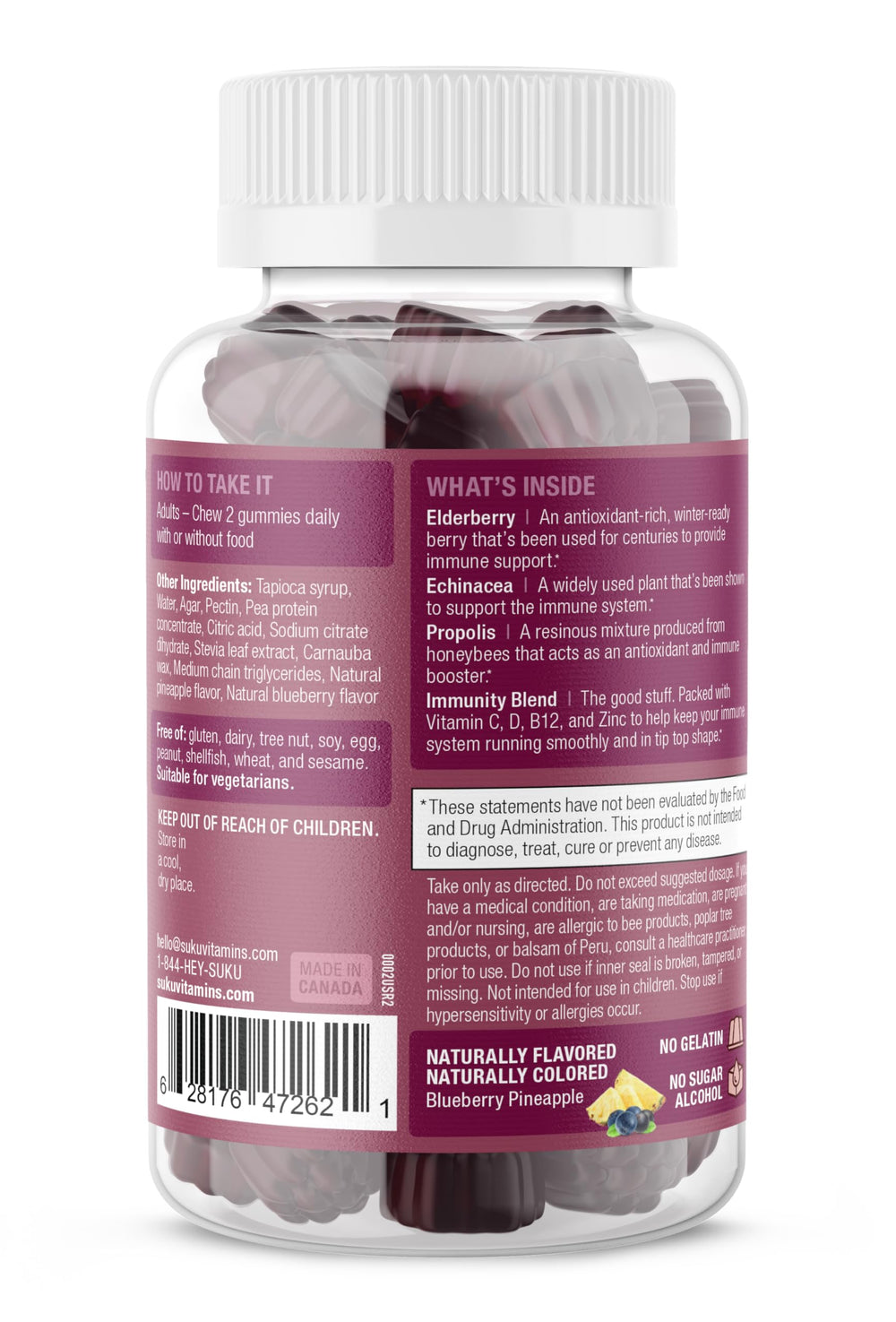 SUKU gummies elderberry close-up highlighting immune support on the go