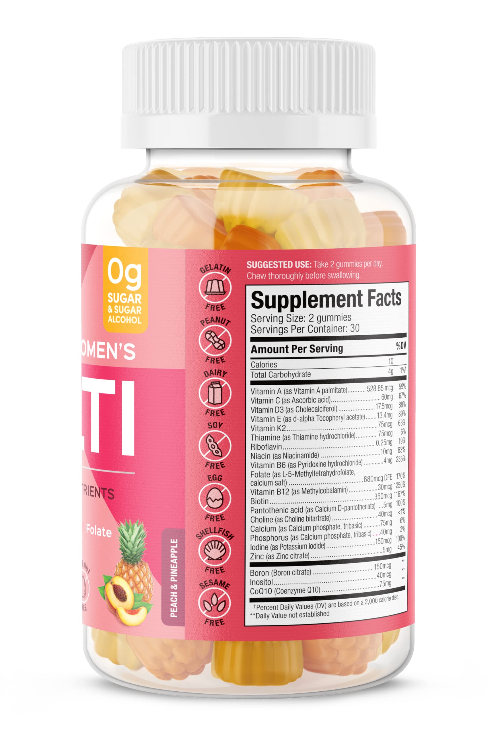 SUKU Complete Women’s Multi gummies close-up in pineapple-peach flavor for convenience