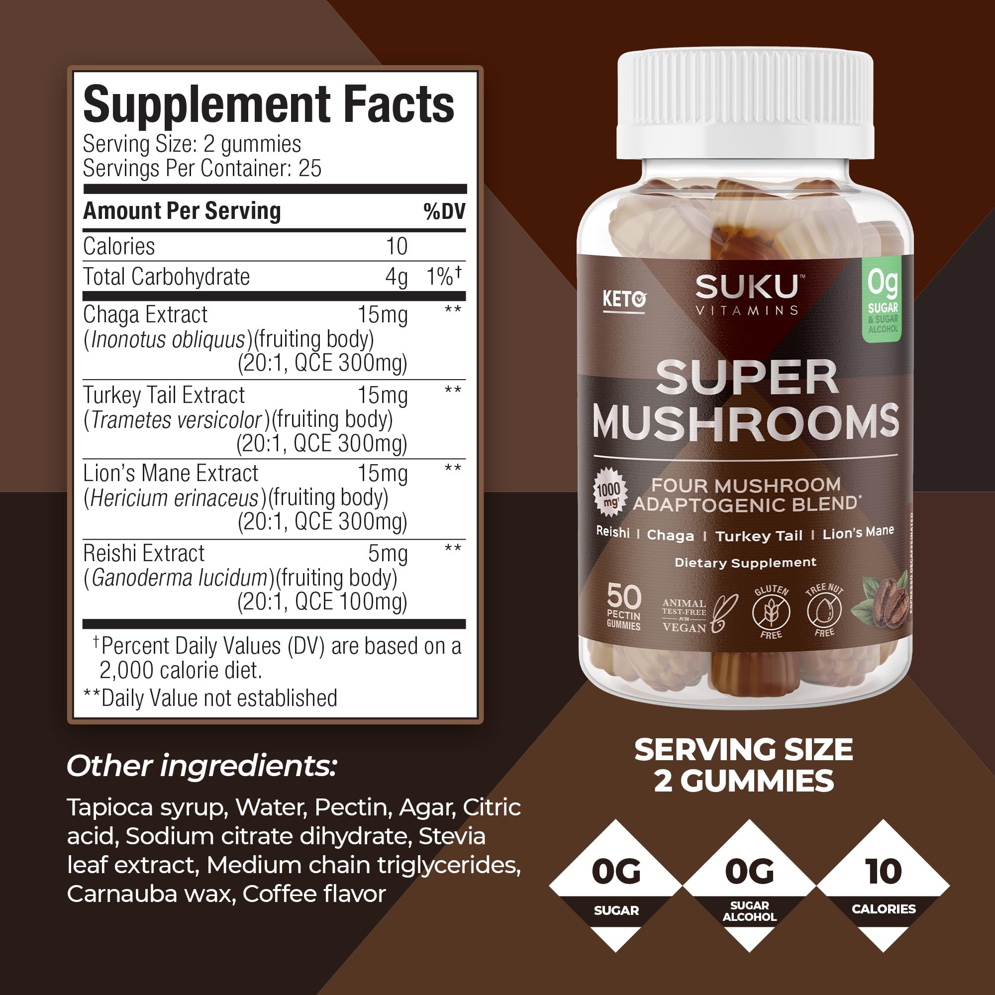 SUKU Vitamins nutrition panel closeup emphasizing non-GMO and gluten-free claims.