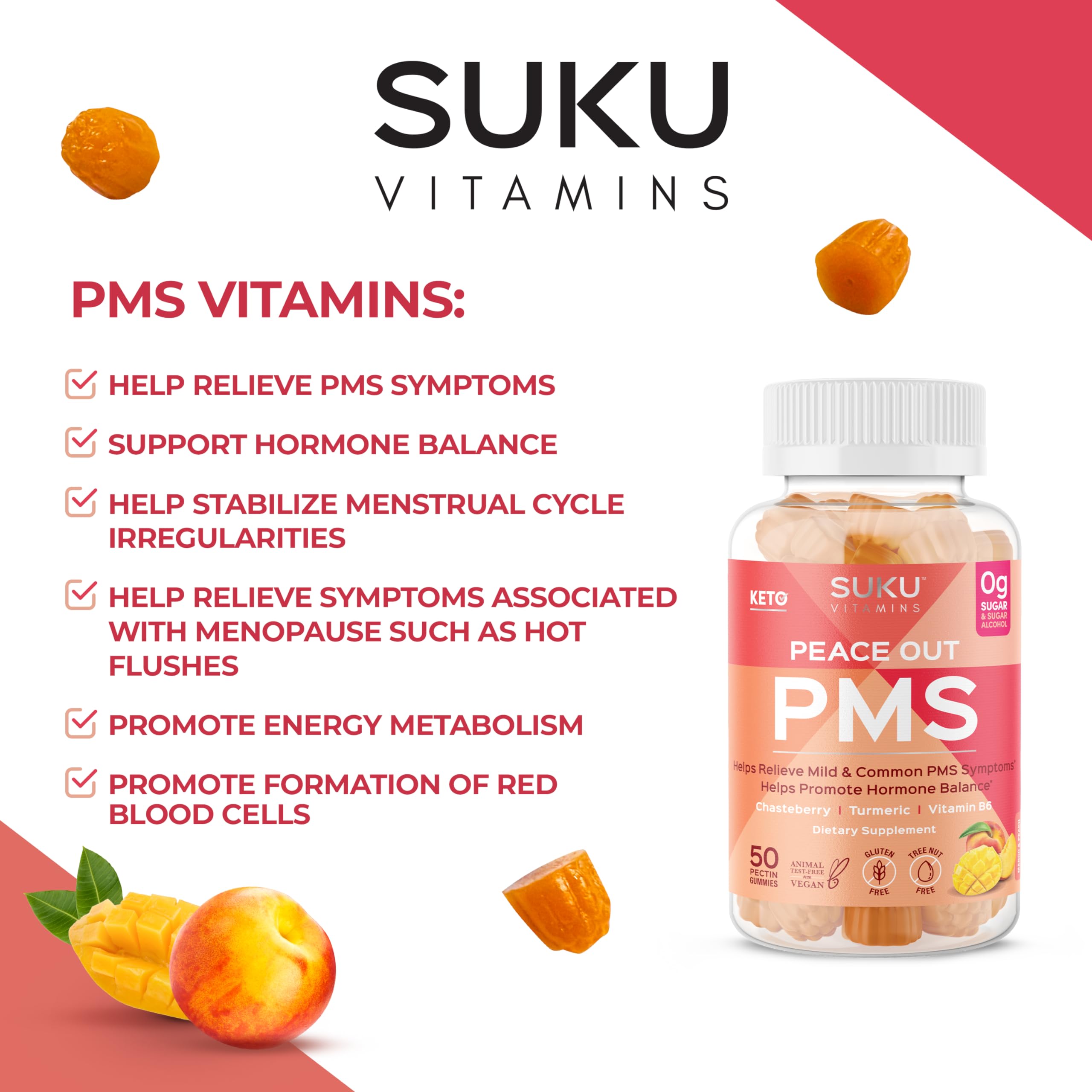 Vegan, dairy-free, sugar-free gummies suitable for keto and cruelty-free lifestyles.
