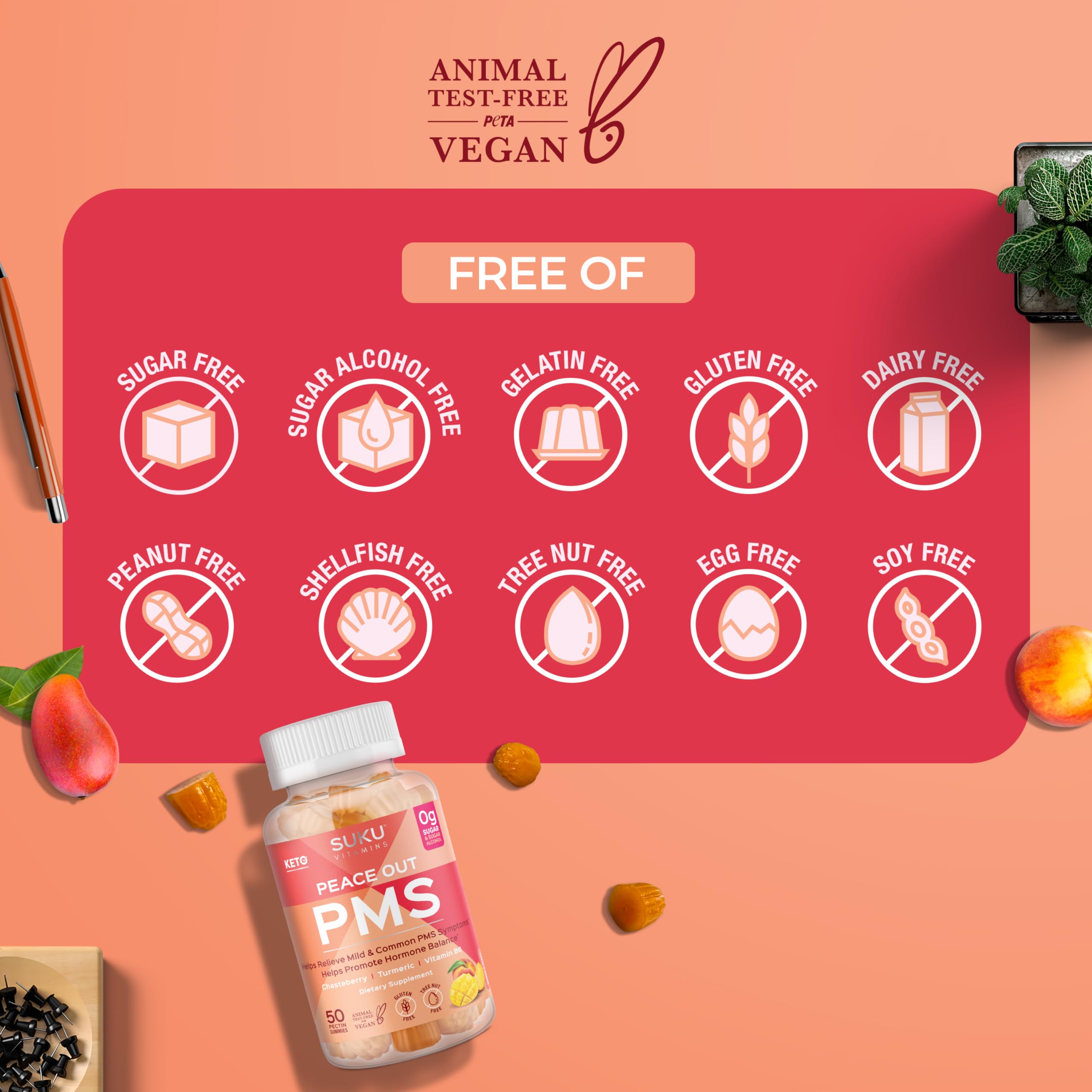 Peach mango flavored gummies offer a tasty daily routine for symptom management.