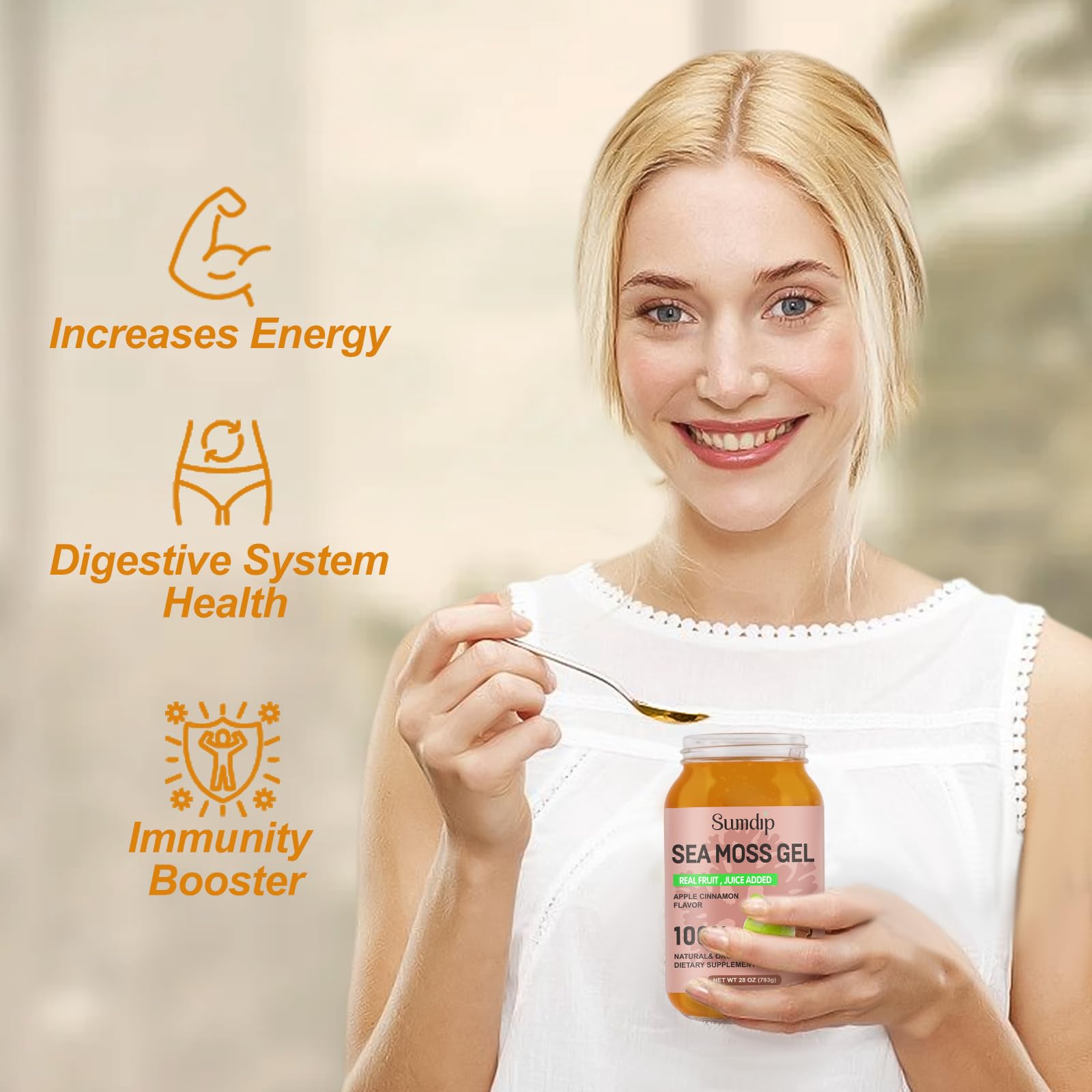 SumDIP Sea Moss Gel Apple Cinnamon ingredients emphasize minerals and natural vitamins for everyday wellness.