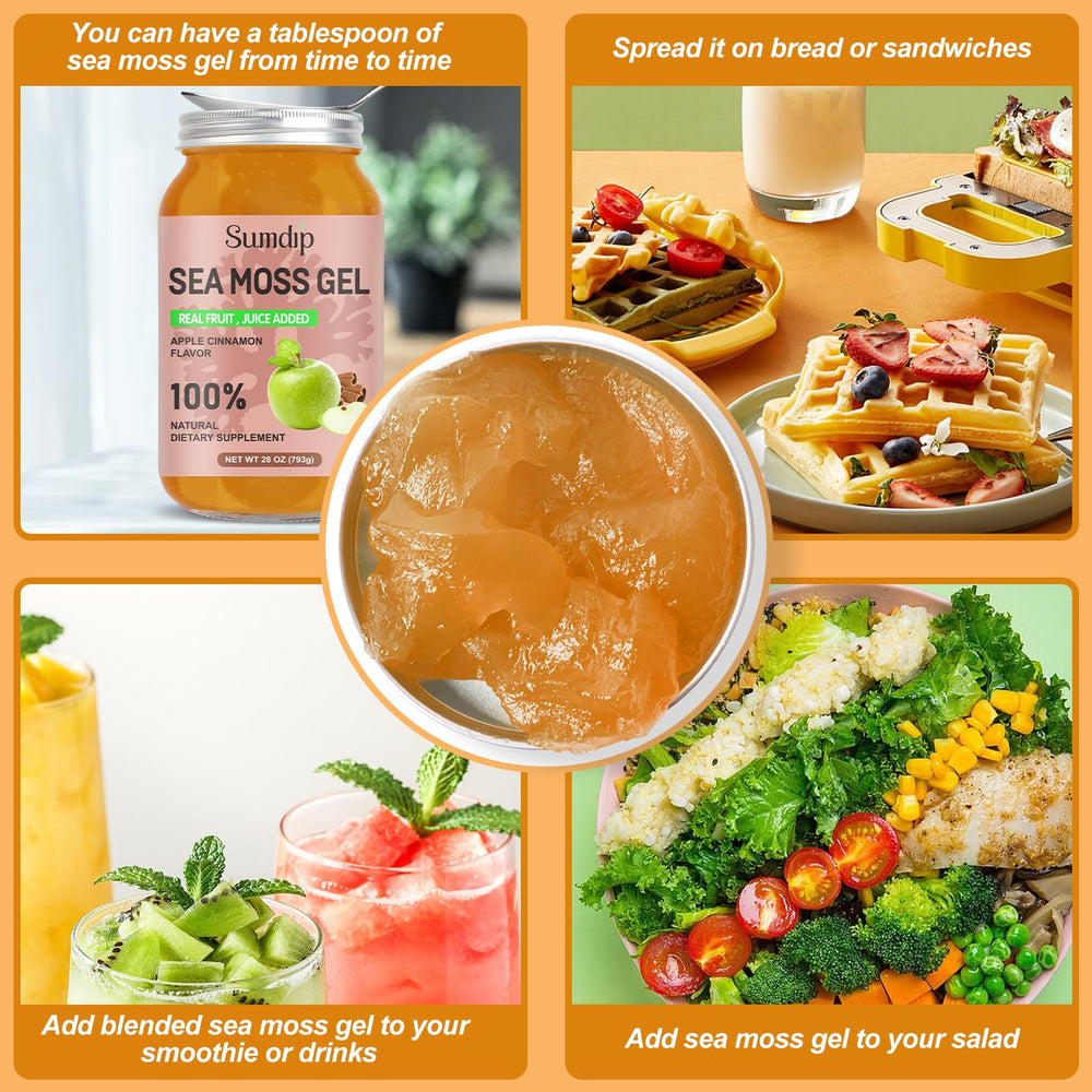 SumDIP Sea Moss Gel Apple Cinnamon jar ideal for on-the-go snacking and meal enhancement.