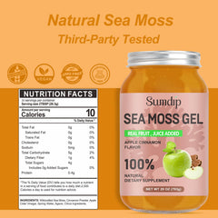 SumDIP Sea Moss Gel Apple Cinnamon spoon highlights easy mixing into smoothies for energy-friendly nutrition.