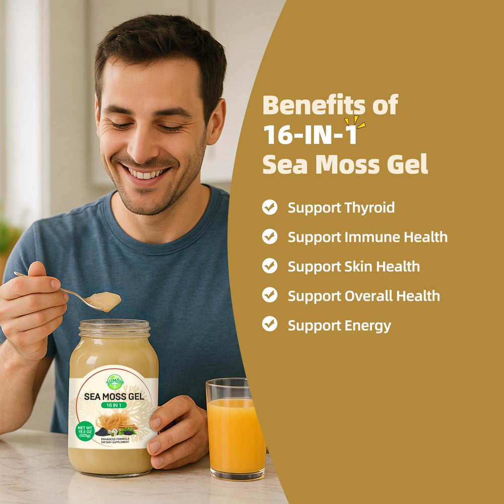 SumDIP Sea Moss Gel jar label highlights 92 minerals and vitamins.