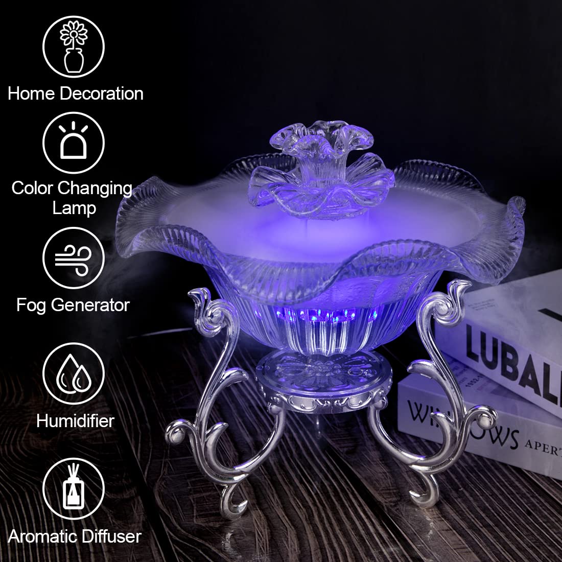 SUMGREEN desktop water fountain clear ambient LED lighting creates mood