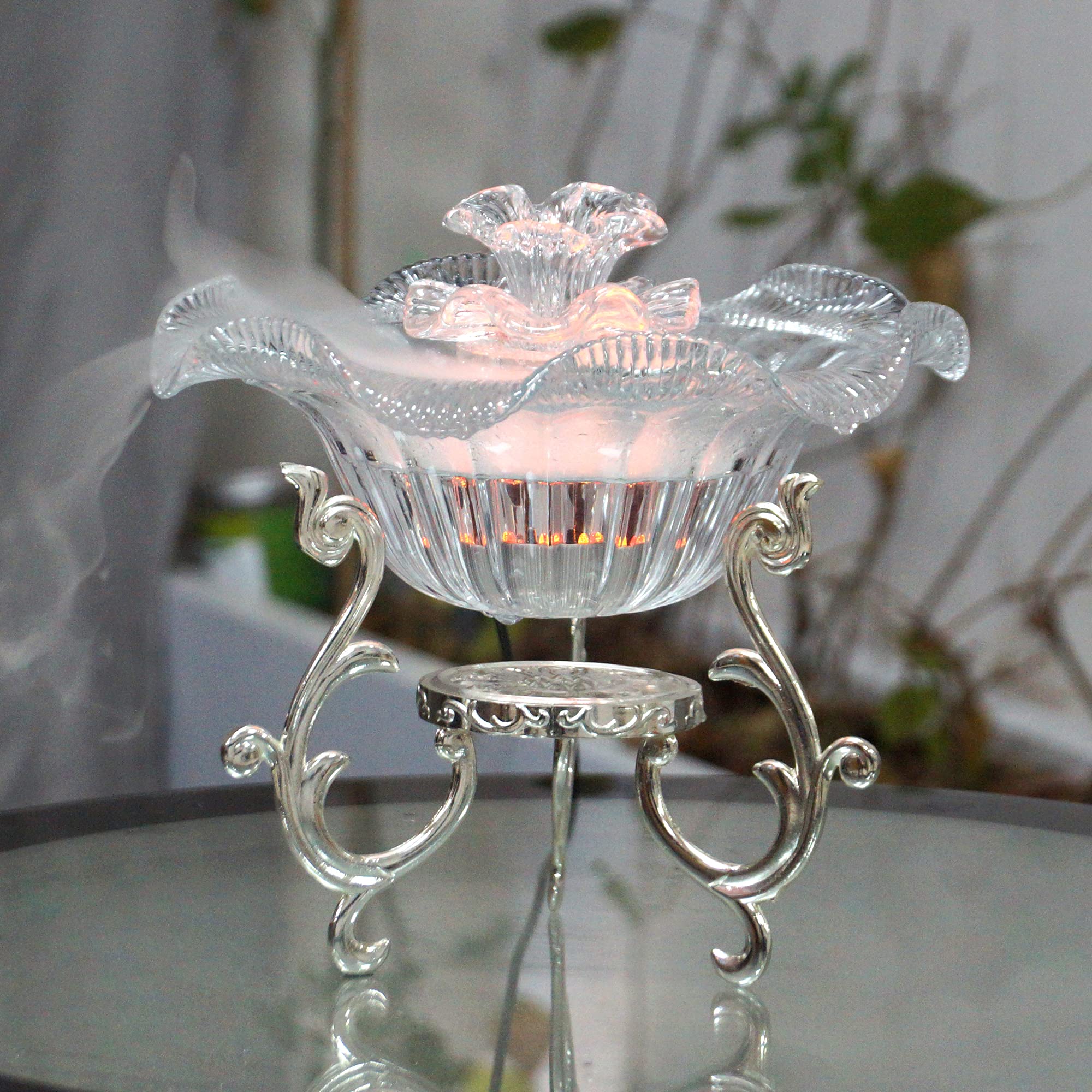 SUMGREEN desktop water fountain clear angle front with calming mist