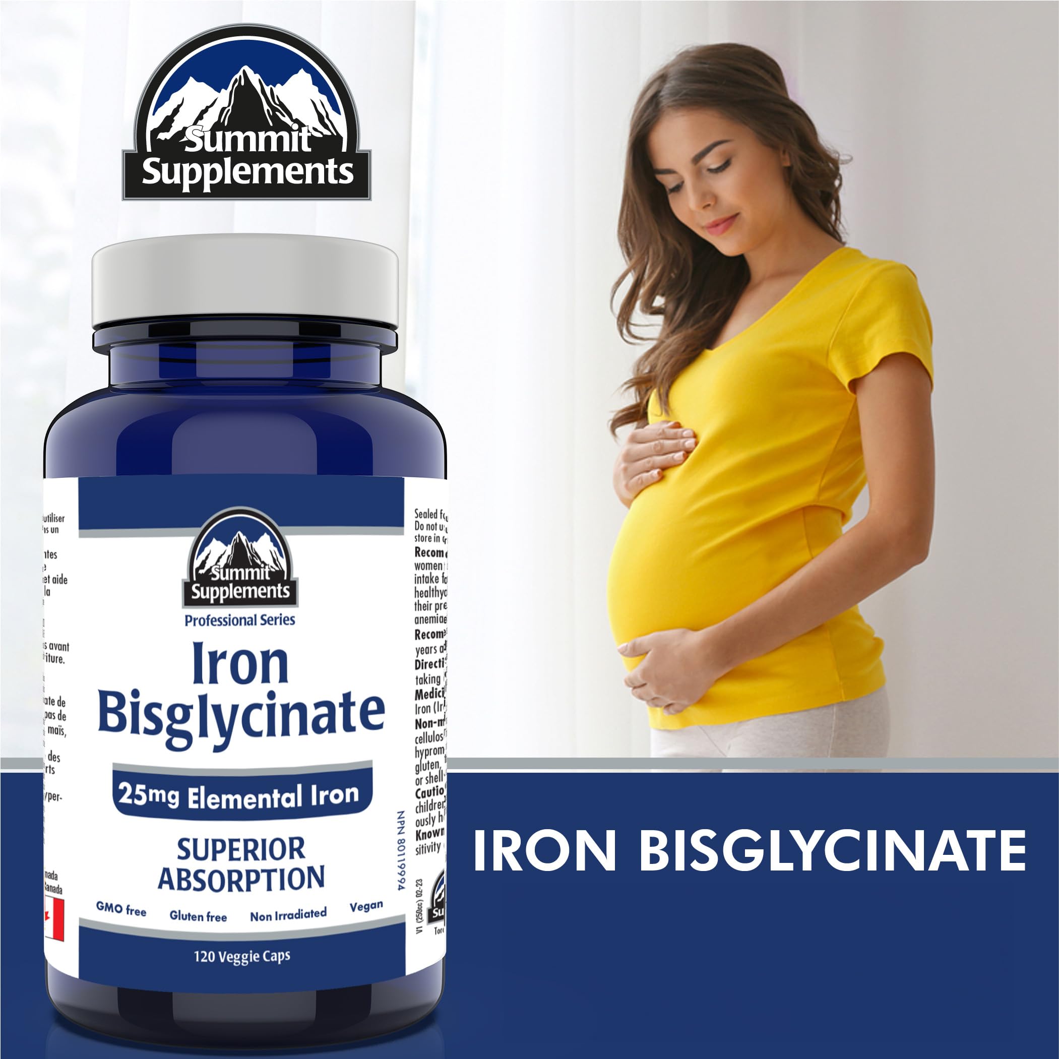 Summit Supplements iron bisglycinate capsules, gentle on digestion for comfortable daily use.