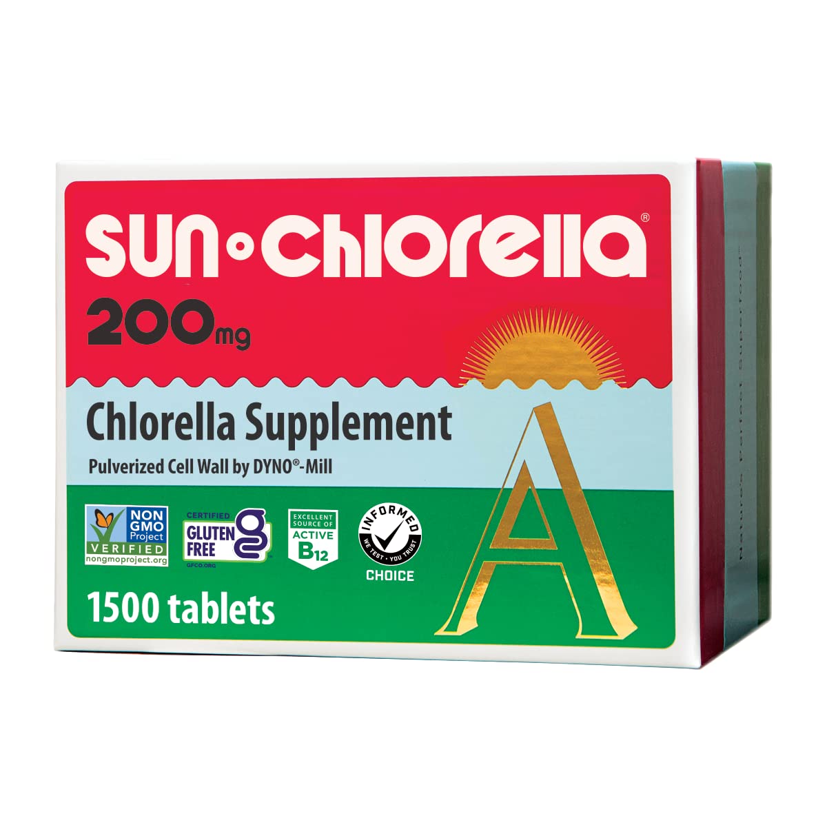 Sun Chlorella 200 mg tablets in bottle for on-the-go greens.