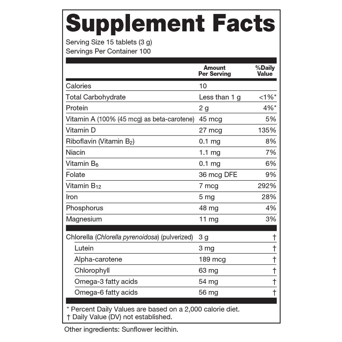 Sun Chlorella CGF and B12 labels on box indicating metabolism-friendly ingredients.