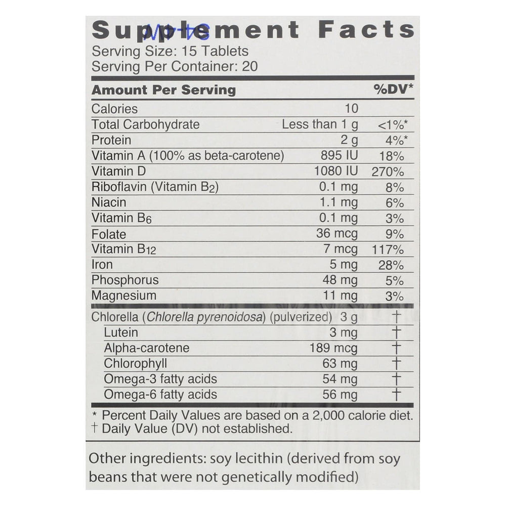 Sun Chlorella tablets close-up showing 200 mg tablets for daily wellness.