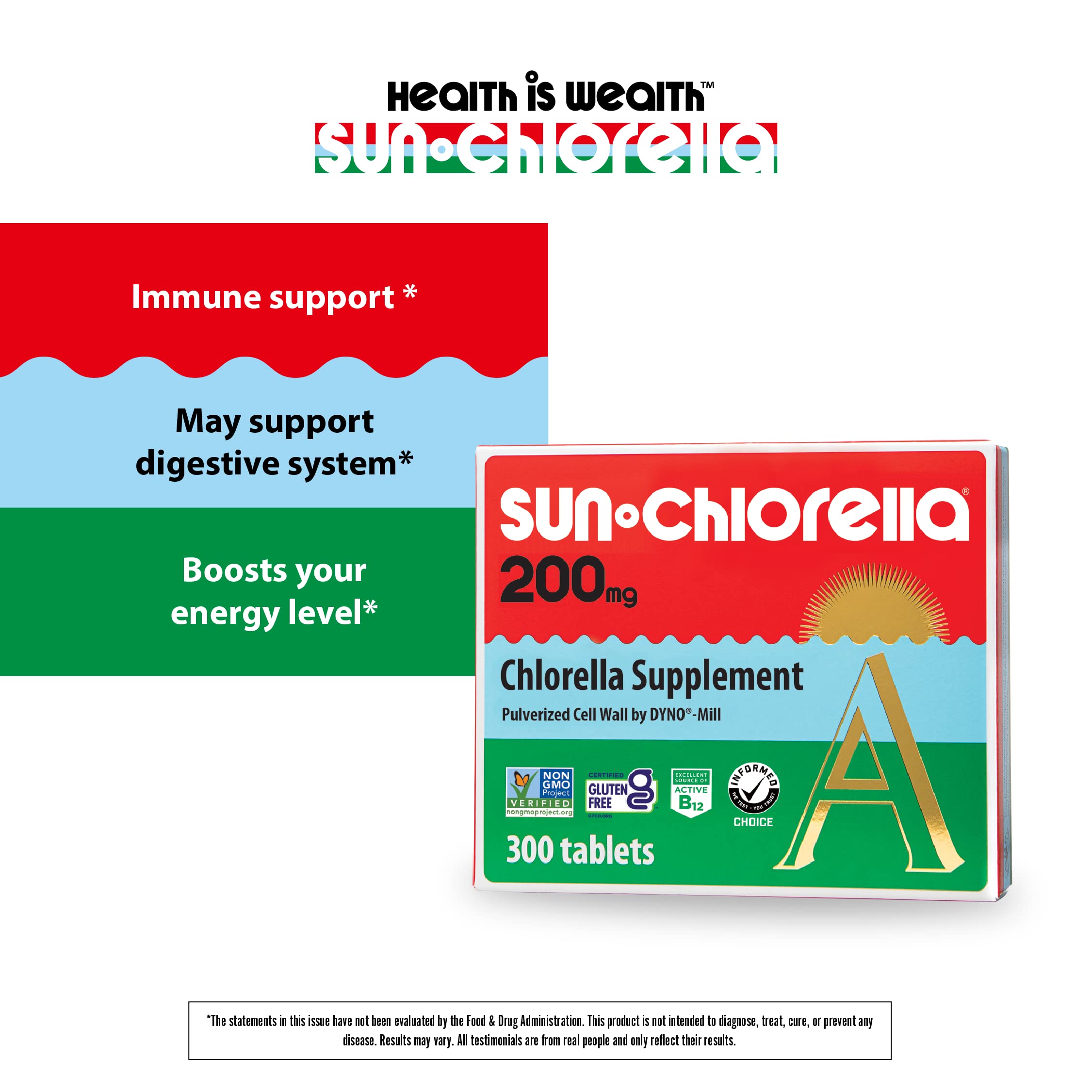 Sun Chlorella tablets stacked show compact daily nutrition for busy days.
