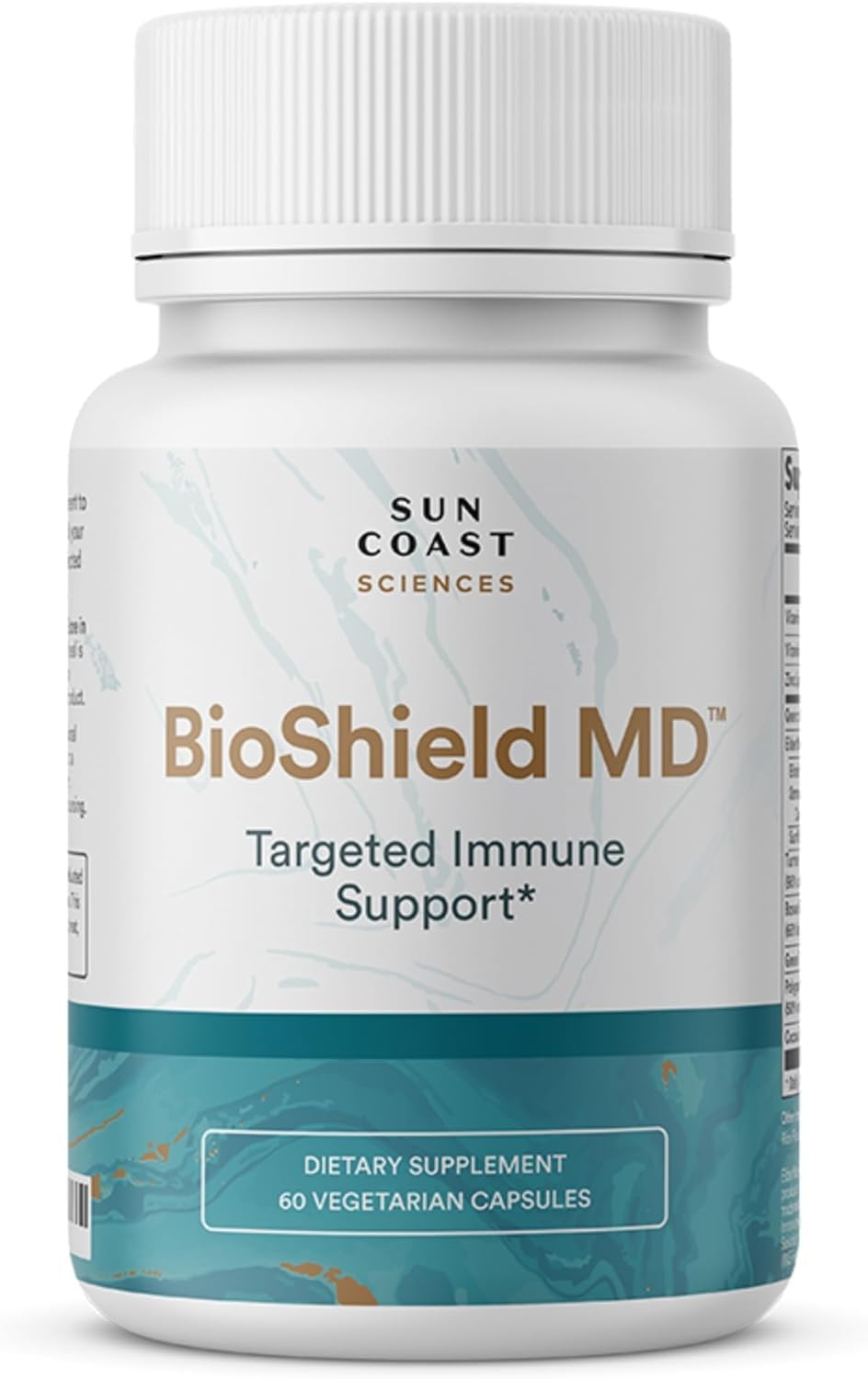 Sun Coast Sciences BioShield MD bottle front with capsules for immune support