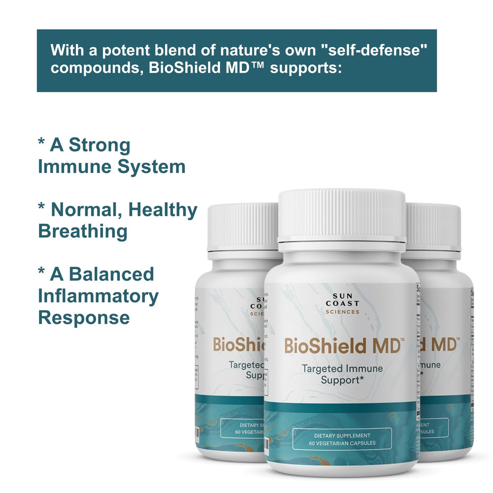 Sun Coast Sciences BioShield MD packaging on shelf supports daily wellness