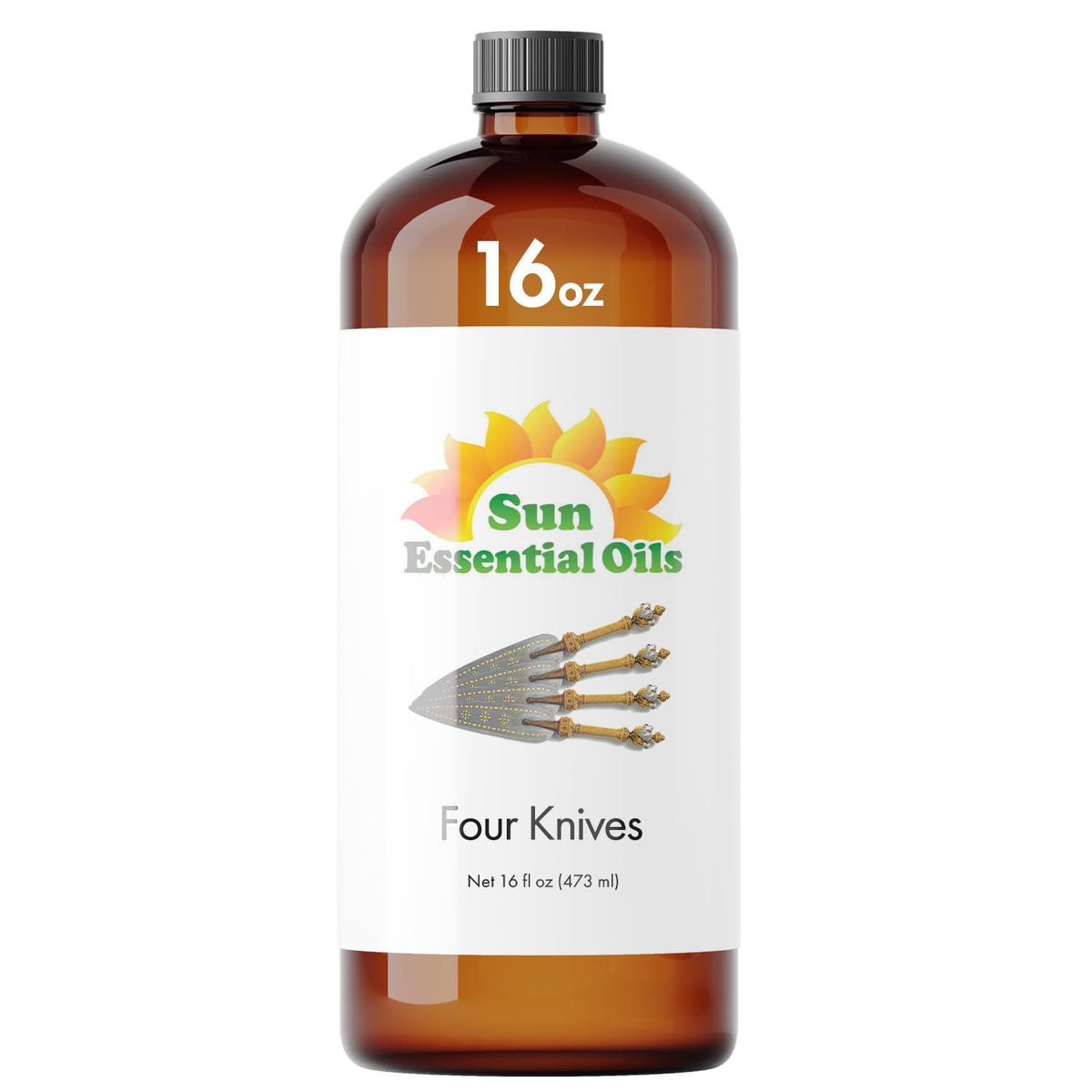 Sun Essential Oils Four Knives amber bottle protects aroma for diffusers