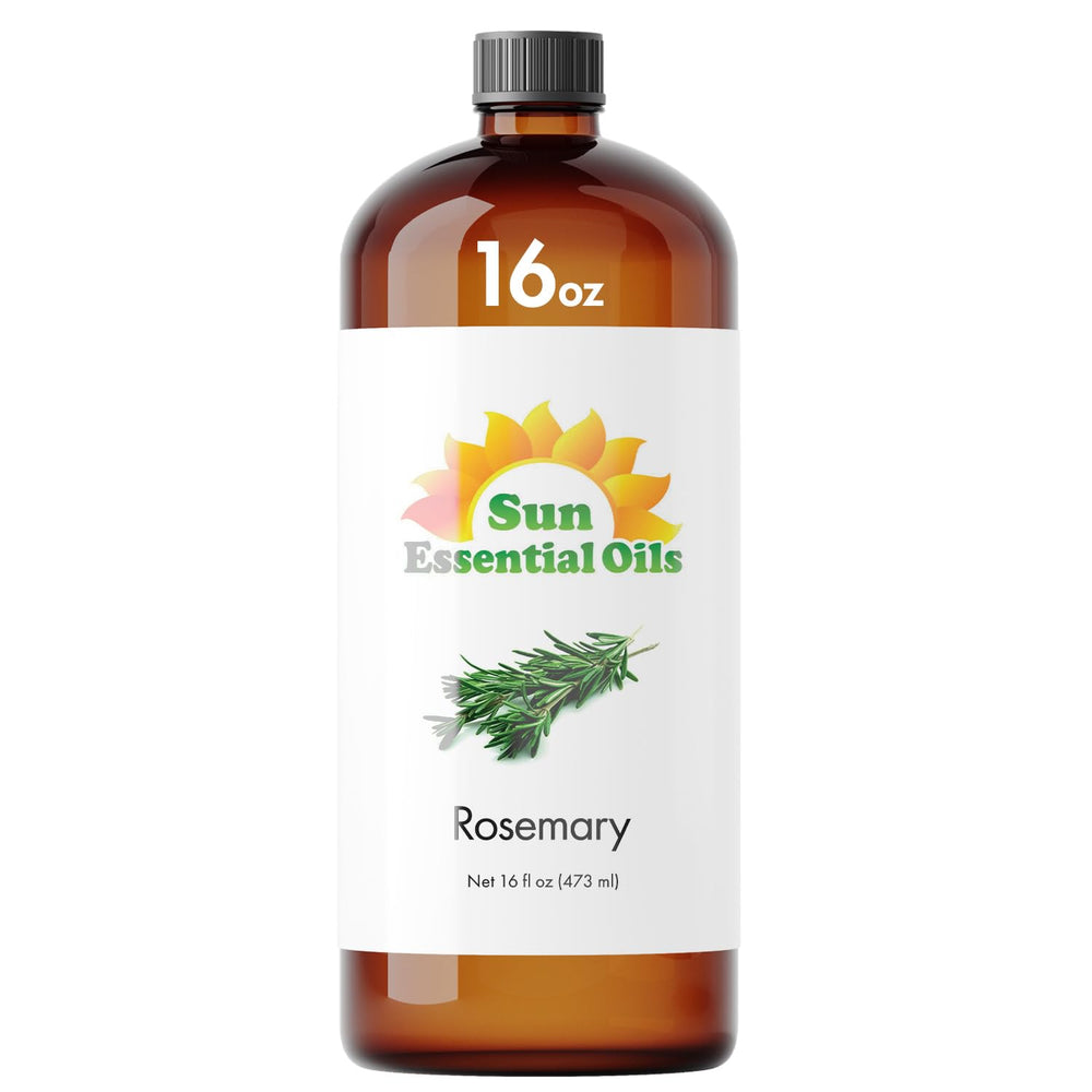 Sun Essential Oils rosemary bottle supports hair and scalp care.