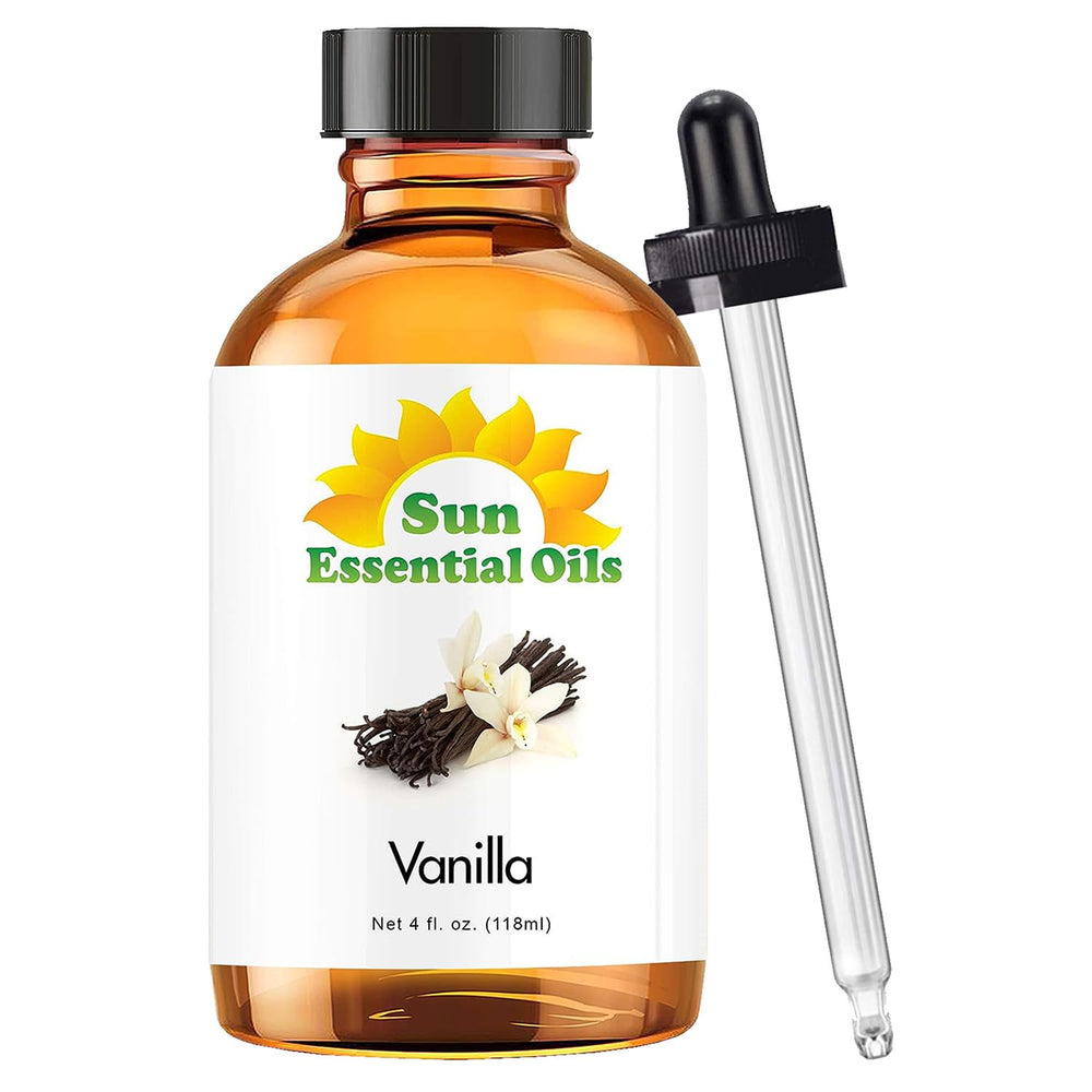 Sun Essential Oils vanilla bottle with dropper for easy diffuser use