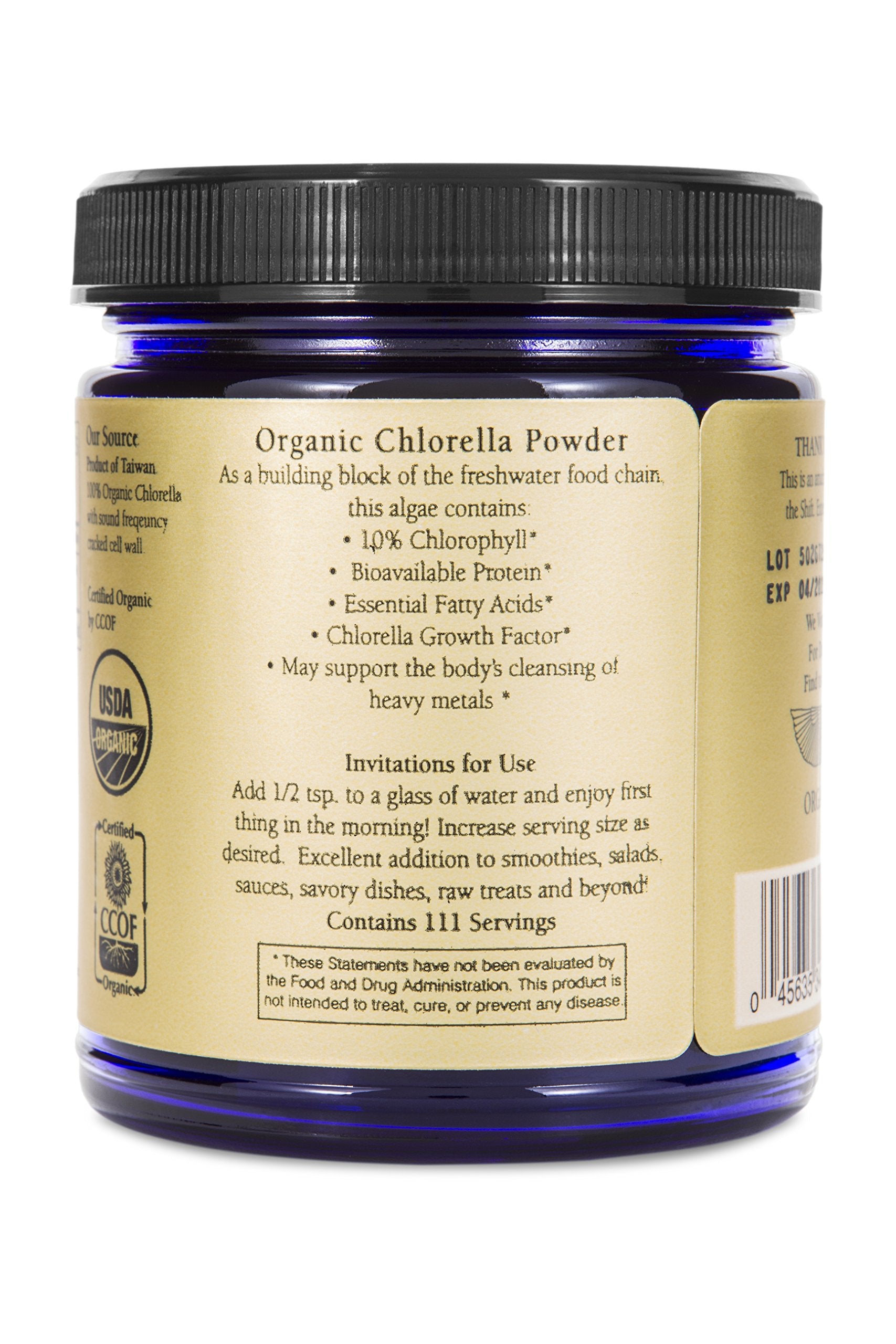 Sun Potion Chlorella Powder 111g pouring into water for quick greens
