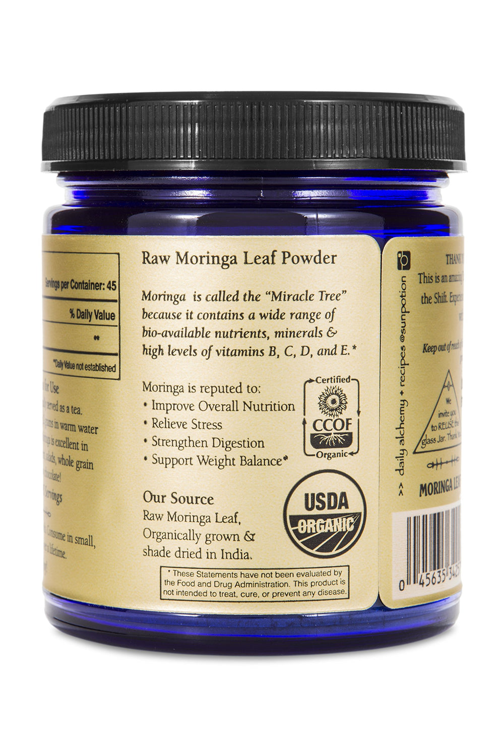 Sun Potion Moringa Leaf Powder being poured into a shaker for a nutritious sip