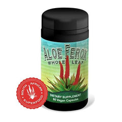 Sun Star Organics Aloe Ferox capsules close-up highlighting sustainable wild-grown leaves for responsible wellness.