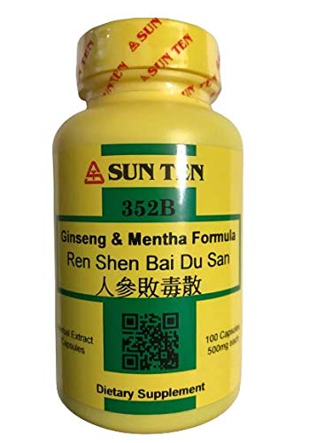 Sun Ten Ren Shen Bai Du San capsules bottle front communicates a balanced herbal option for daily energy